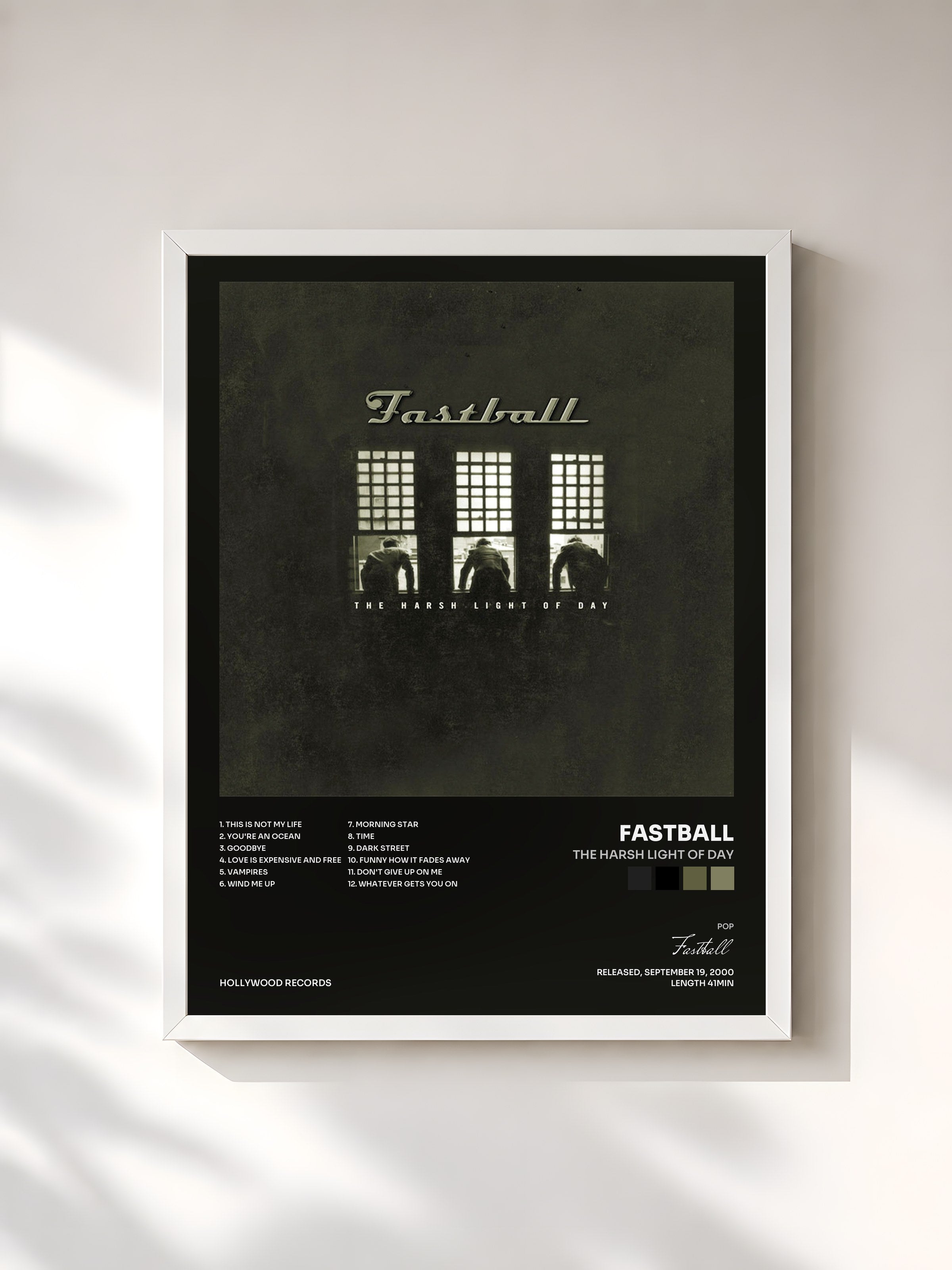 #blanc Tableau de l'album The Harsh Light Of Day de Fastball, cadre blanc, imprimé et encadré en France
