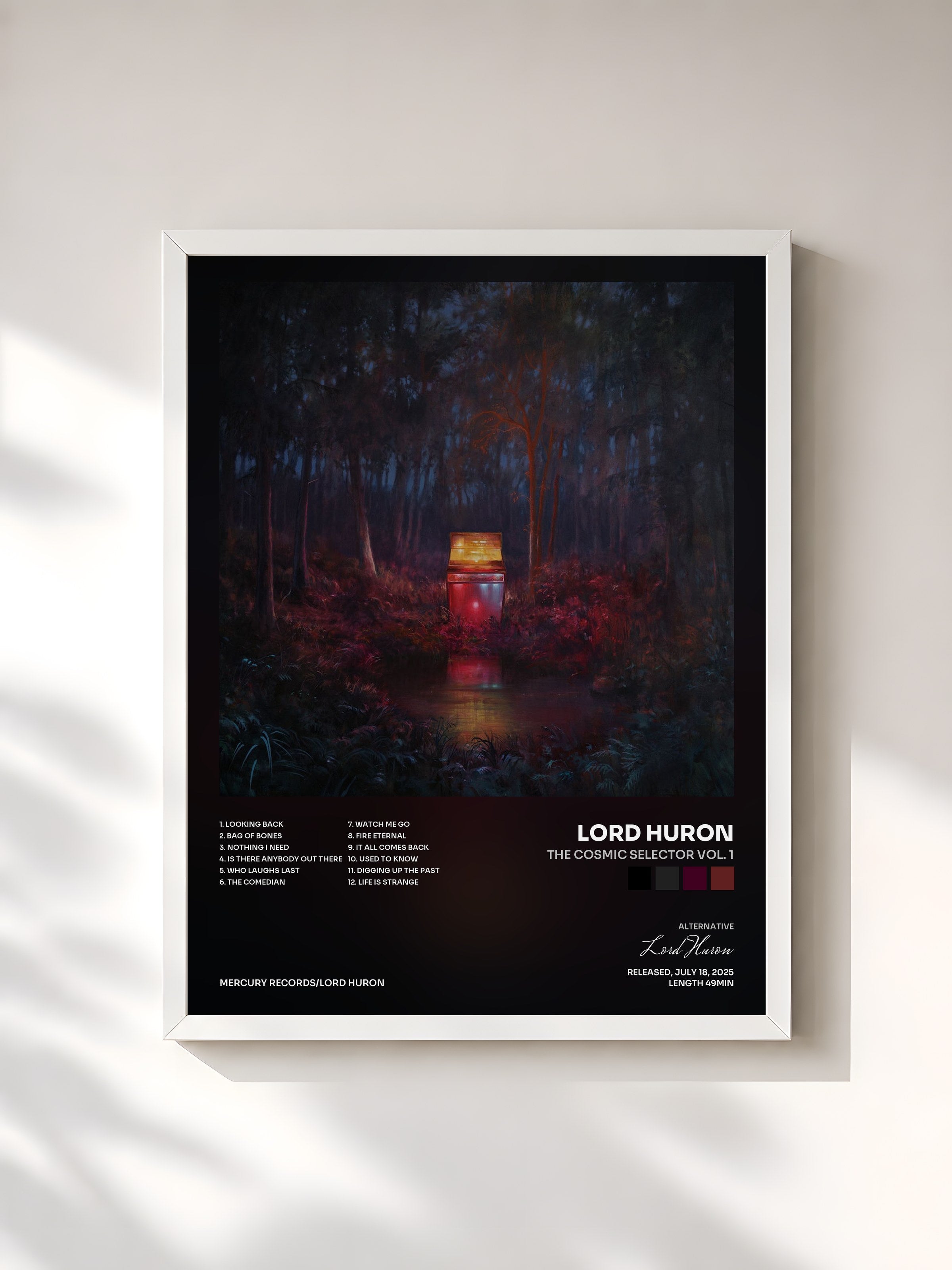 #blanc Tableau de l'album The Cosmic Selector Vol. 1 de Lord Huron, cadre blanc, imprimé et encadré en France