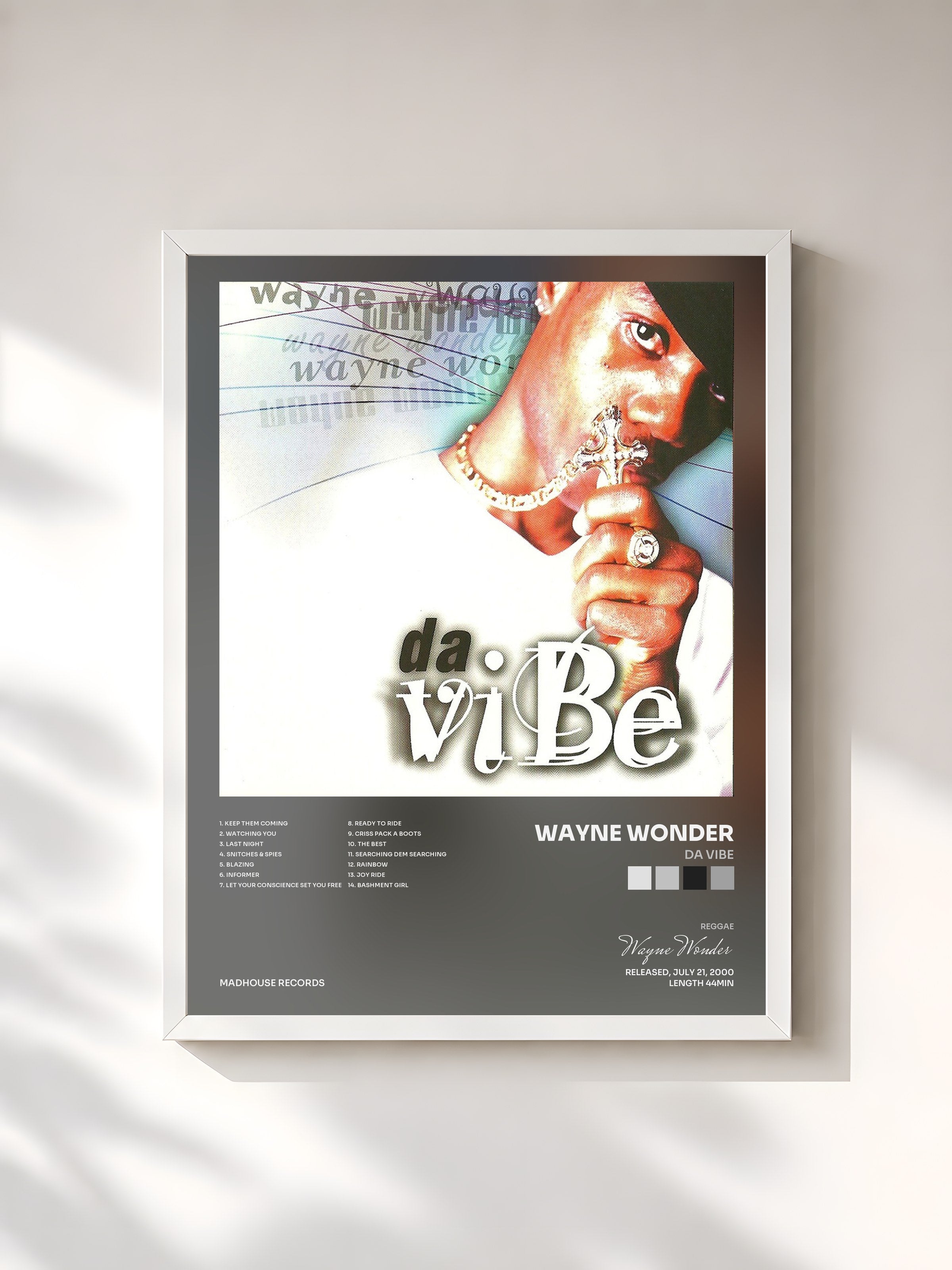 #blanc Tableau de l'album Da Vibe de Wayne Wonder, cadre blanc, imprimé et encadré en France