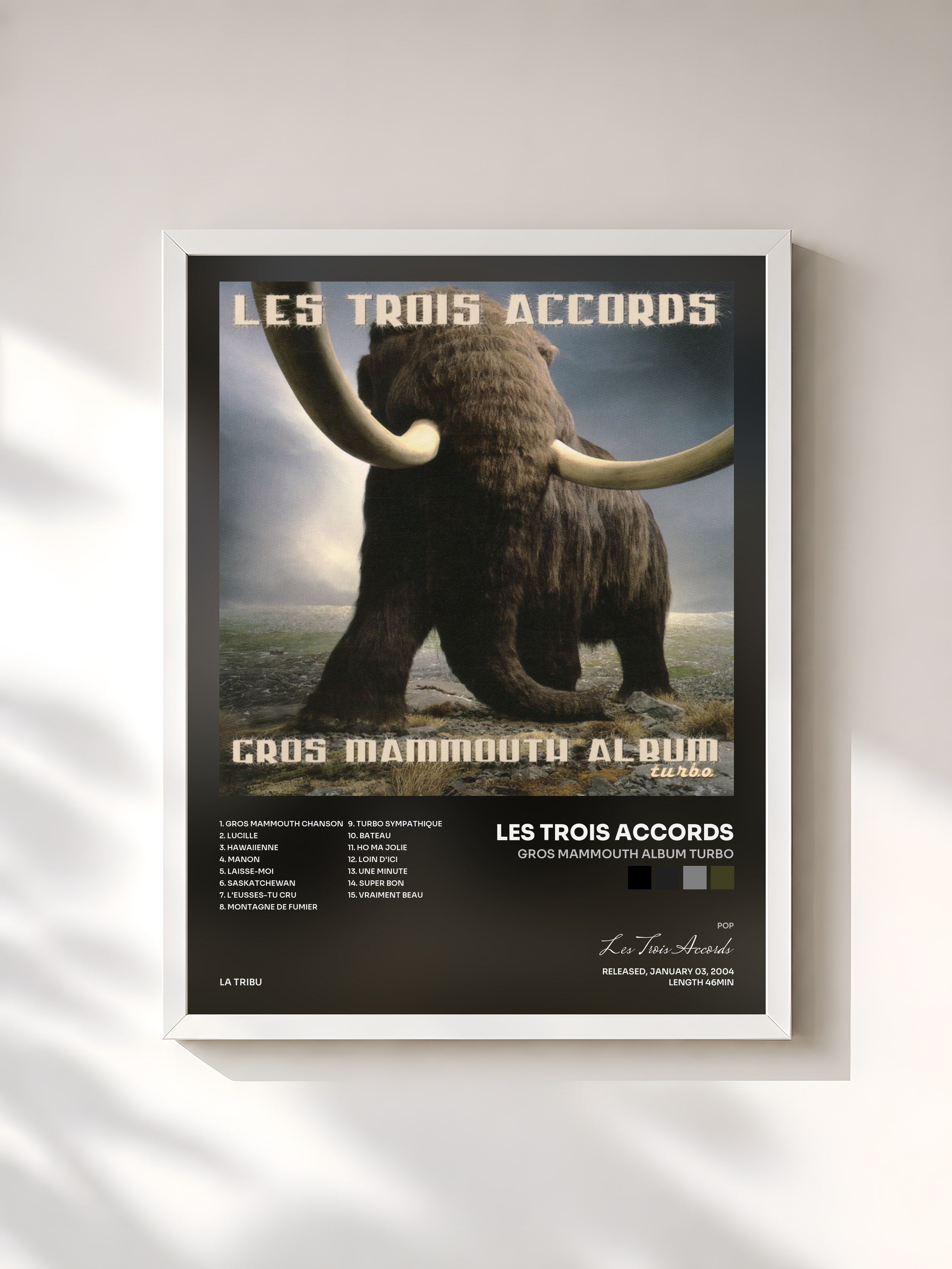 #blanc Tableau de l'album Gros mammouth album turbo de Les Trois Accords, cadre blanc, imprimé et encadré en France