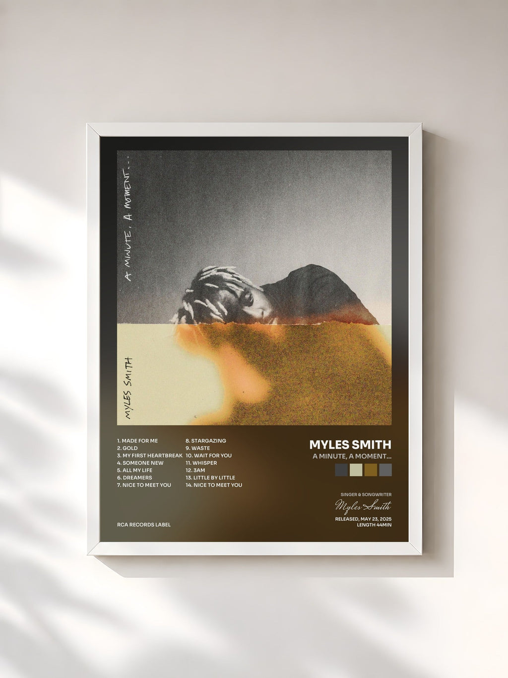 #blanc Tableau de l'album A Minute, A Moment... de Myles Smith, cadre blanc, imprimé et encadré en France