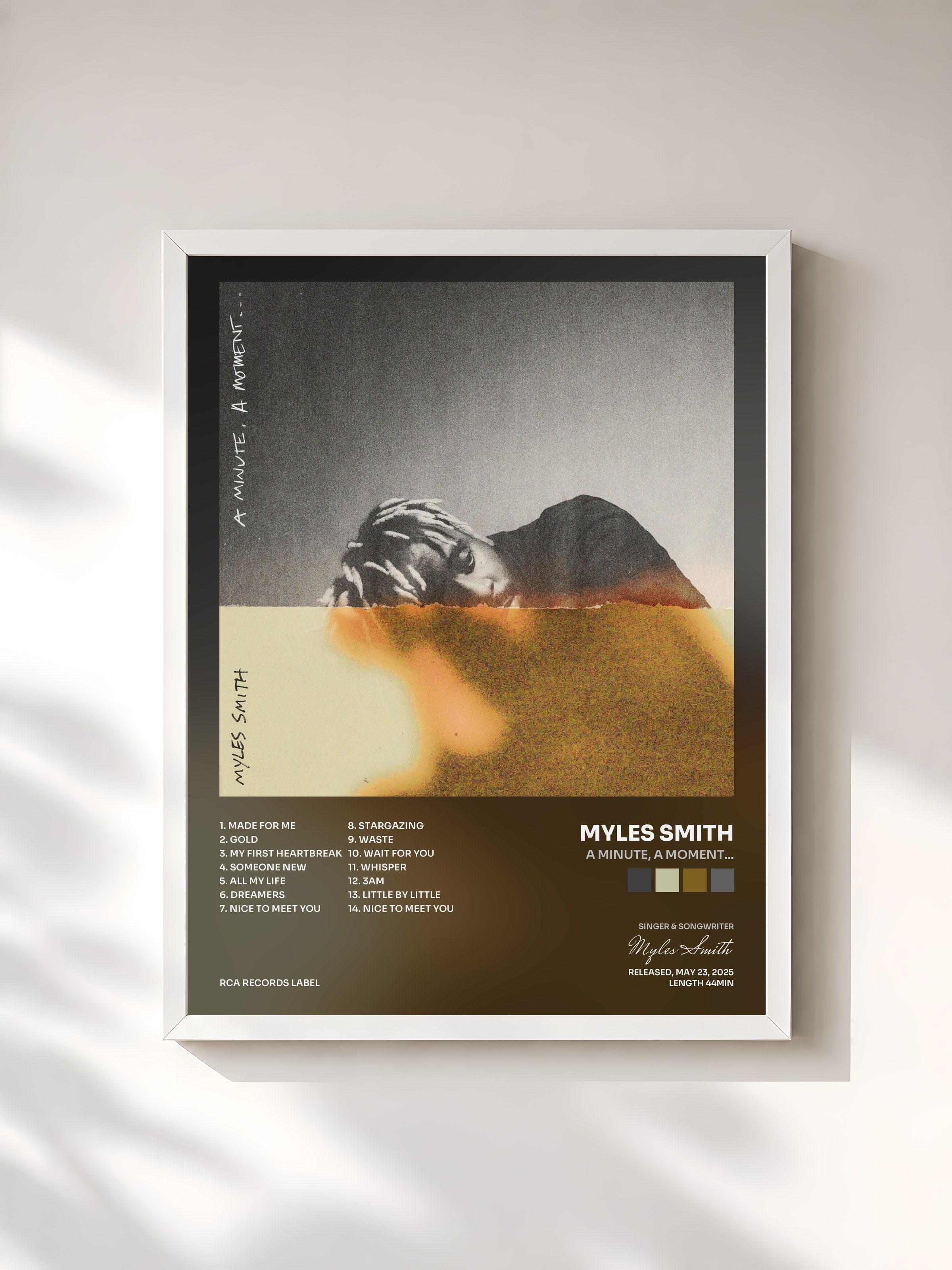 #blanc Tableau de l'album A Minute, A Moment... de Myles Smith, cadre blanc, imprimé et encadré en France