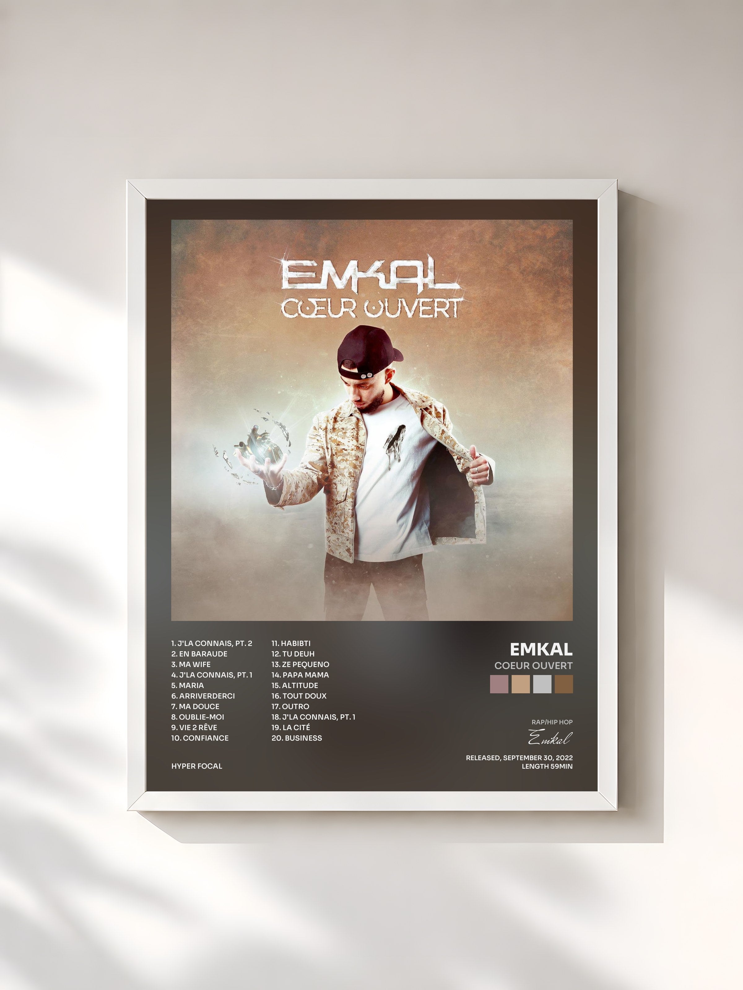 #blanc Tableau de l'album Coeur Ouvert de Emkal, cadre blanc, imprimé et encadré en France