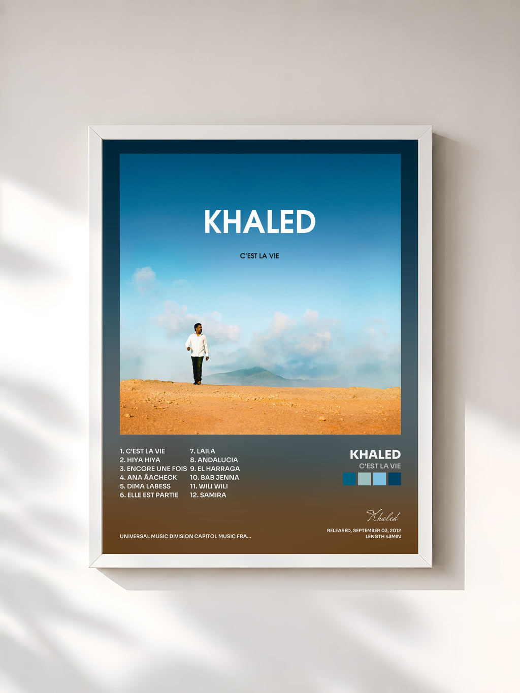 #blanc C'Est La Vie by Khaled as a framed art print, white frame, printed and framed in France