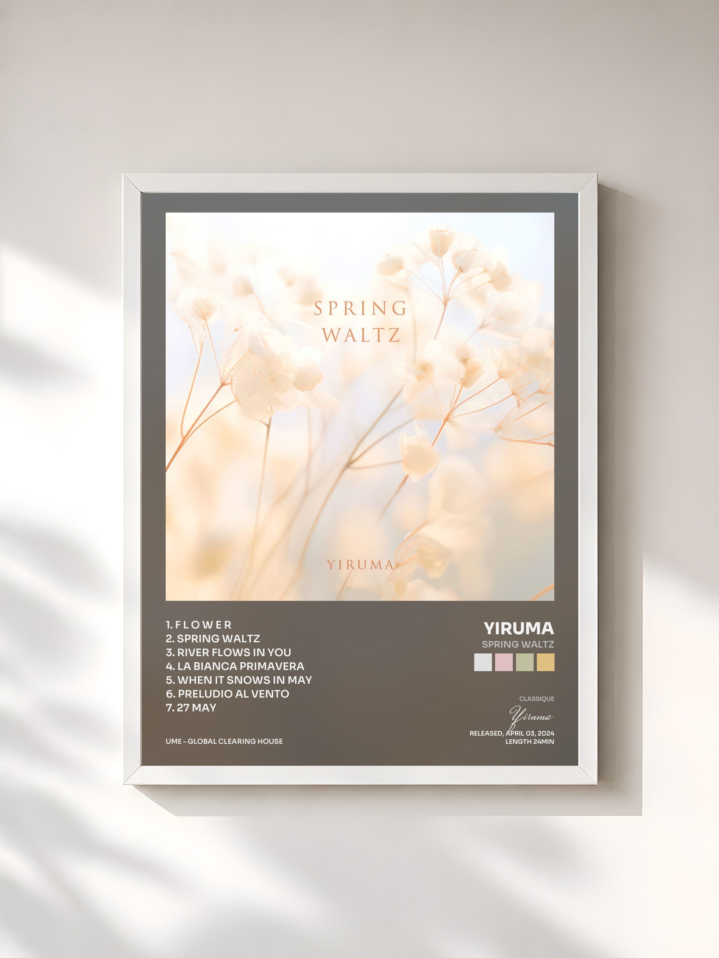 #blanc Tableau de l'album Spring Waltz de Yiruma, cadre blanc, imprimé et encadré en France