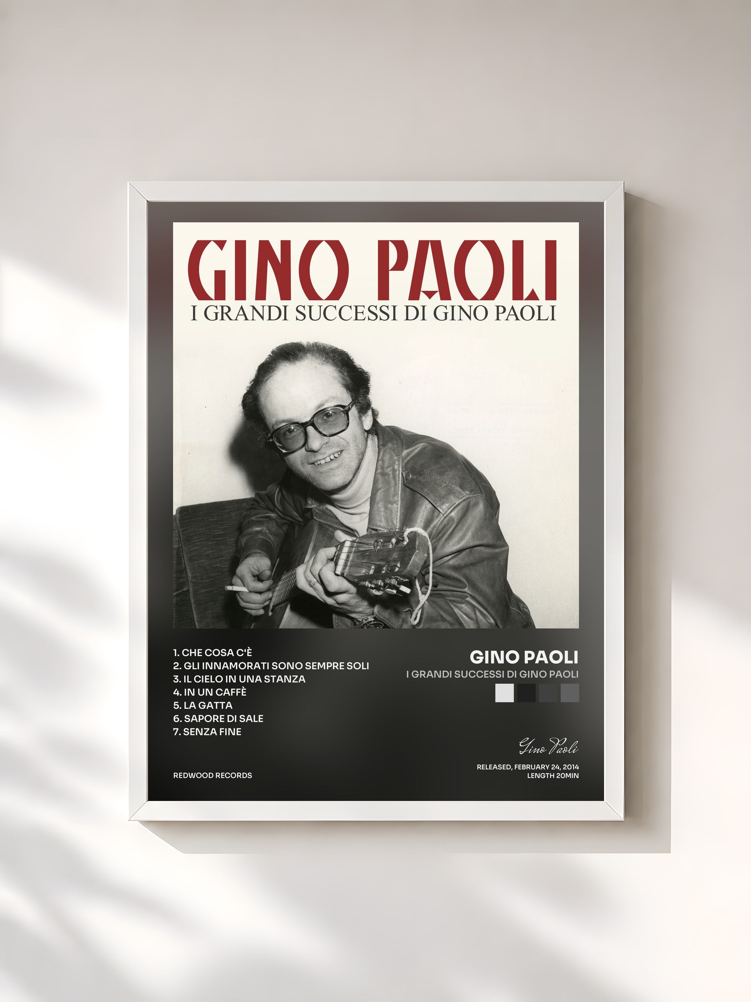 #blanc Tableau de l'album I Grandi Successi di Gino Paoli de Gino Paoli, cadre blanc, imprimé et encadré en France
