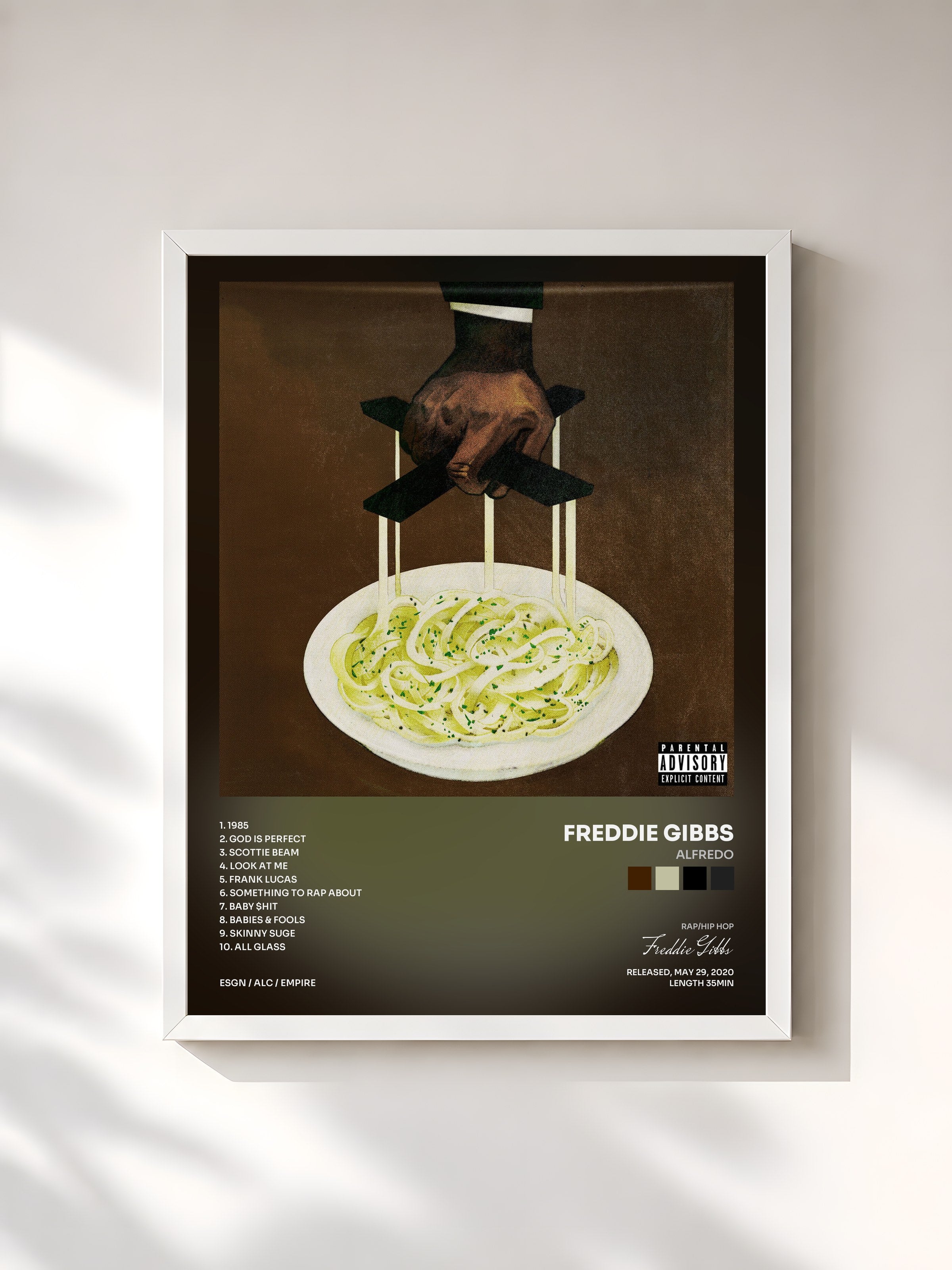 #blanc Tableau de l'album Alfredo de Freddie Gibbs, cadre blanc, imprimé et encadré en France