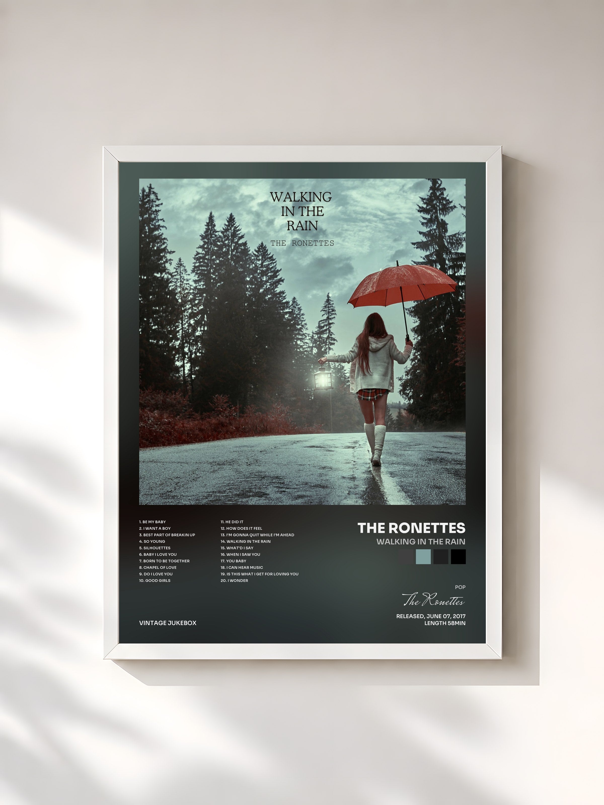 #blanc Tableau de l'album Walking In The Rain de The Ronettes, cadre blanc, imprimé et encadré en France