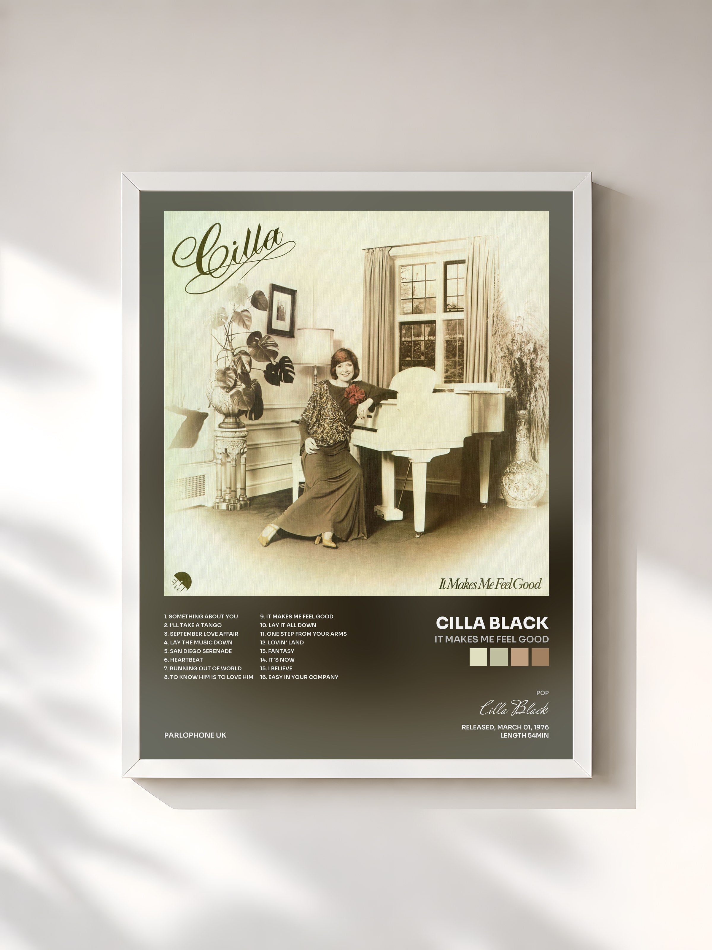 #blanc Tableau de l'album It Makes Me Feel Good de Cilla Black, cadre blanc, imprimé et encadré en France