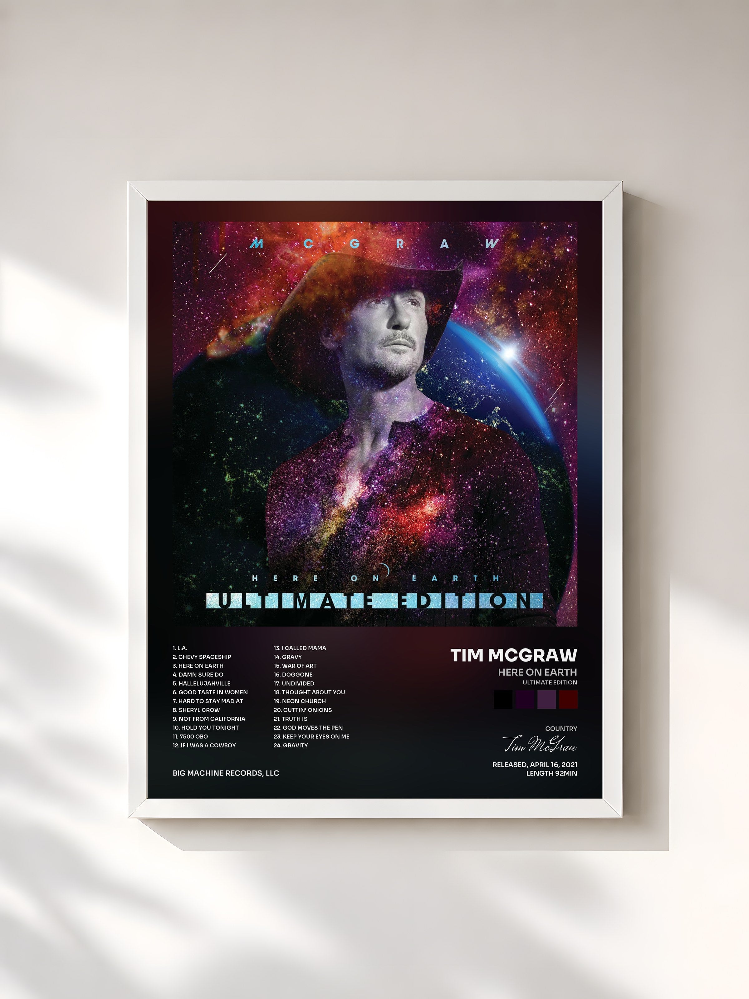 #blanc Tableau de l'album Here On Earth (Ultimate Edition) de Tim McGraw, cadre blanc, imprimé et encadré en France