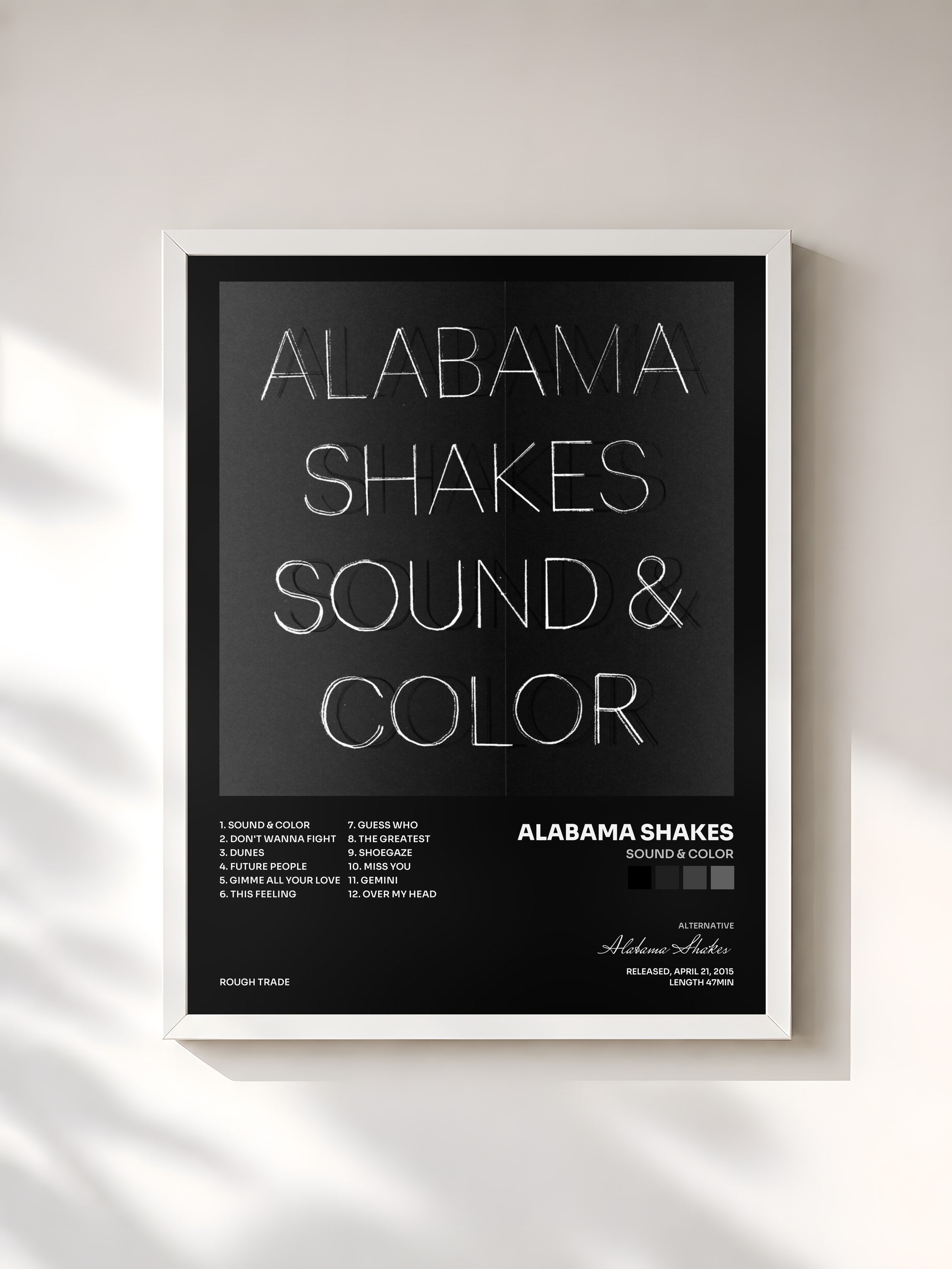 #blanc Tableau de l'album Sound & Color de Alabama Shakes, cadre blanc, imprimé et encadré en France