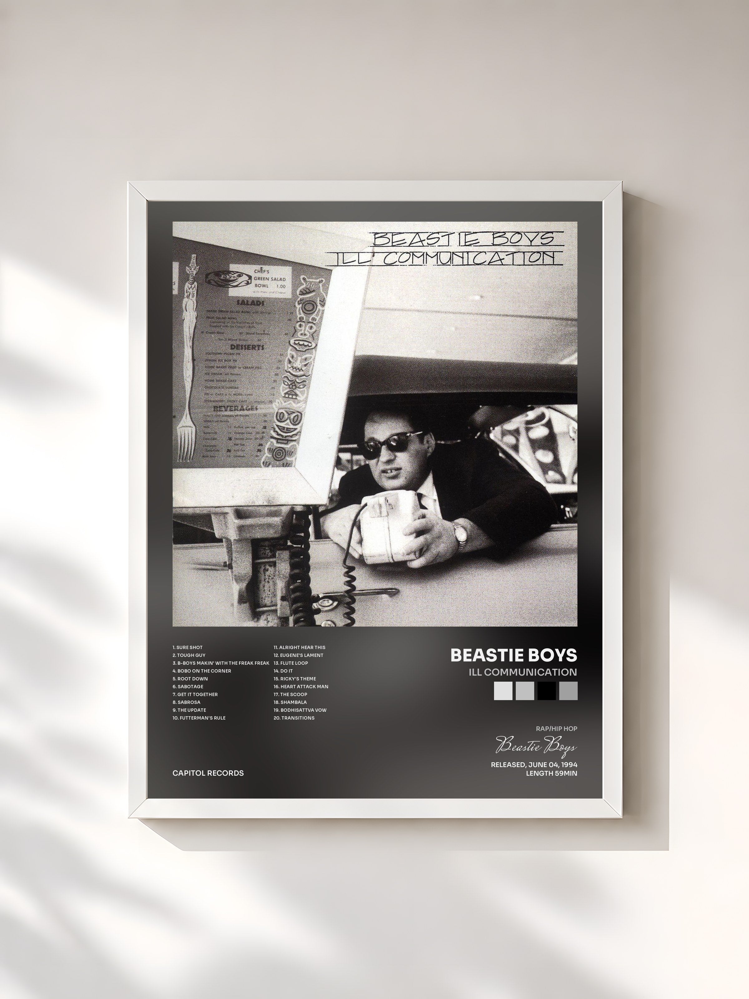 #blanc Tableau de l'album Ill Communication de Beastie Boys, cadre blanc, imprimé et encadré en France