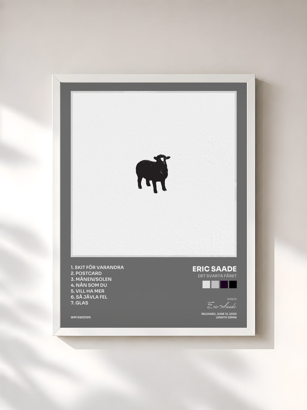 #blanc Det Svarta Fåret by Eric Saade as a framed art print, white frame, printed and framed in France