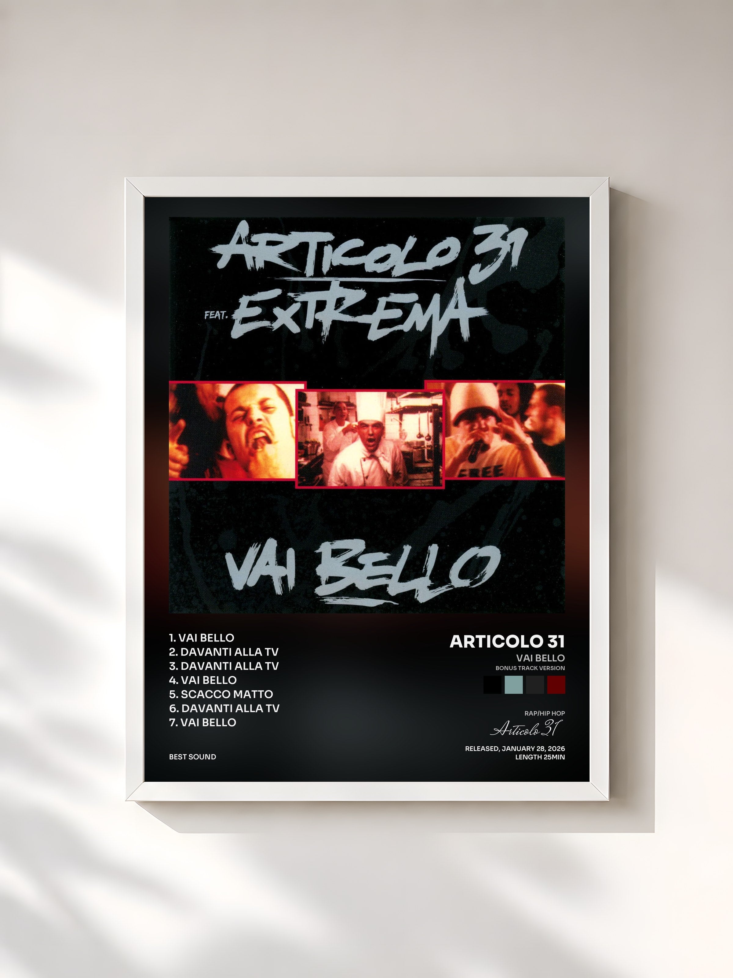 #blanc Tableau de l'album Vai bello (Bonus Track Version) de Articolo 31, cadre blanc, imprimé et encadré en France