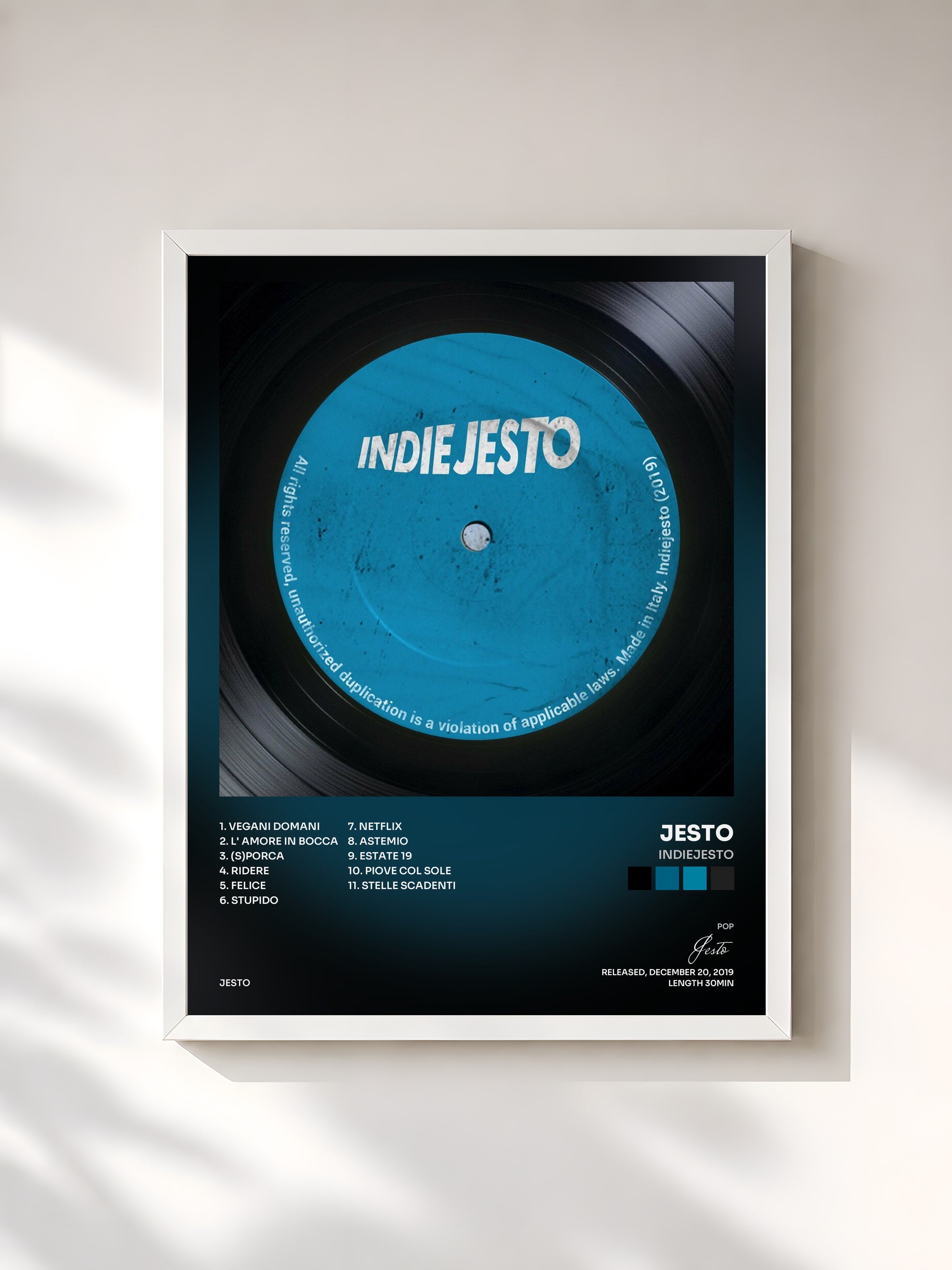 #blanc Tableau de l'album Indiejesto de Jesto, cadre blanc, imprimé et encadré en France