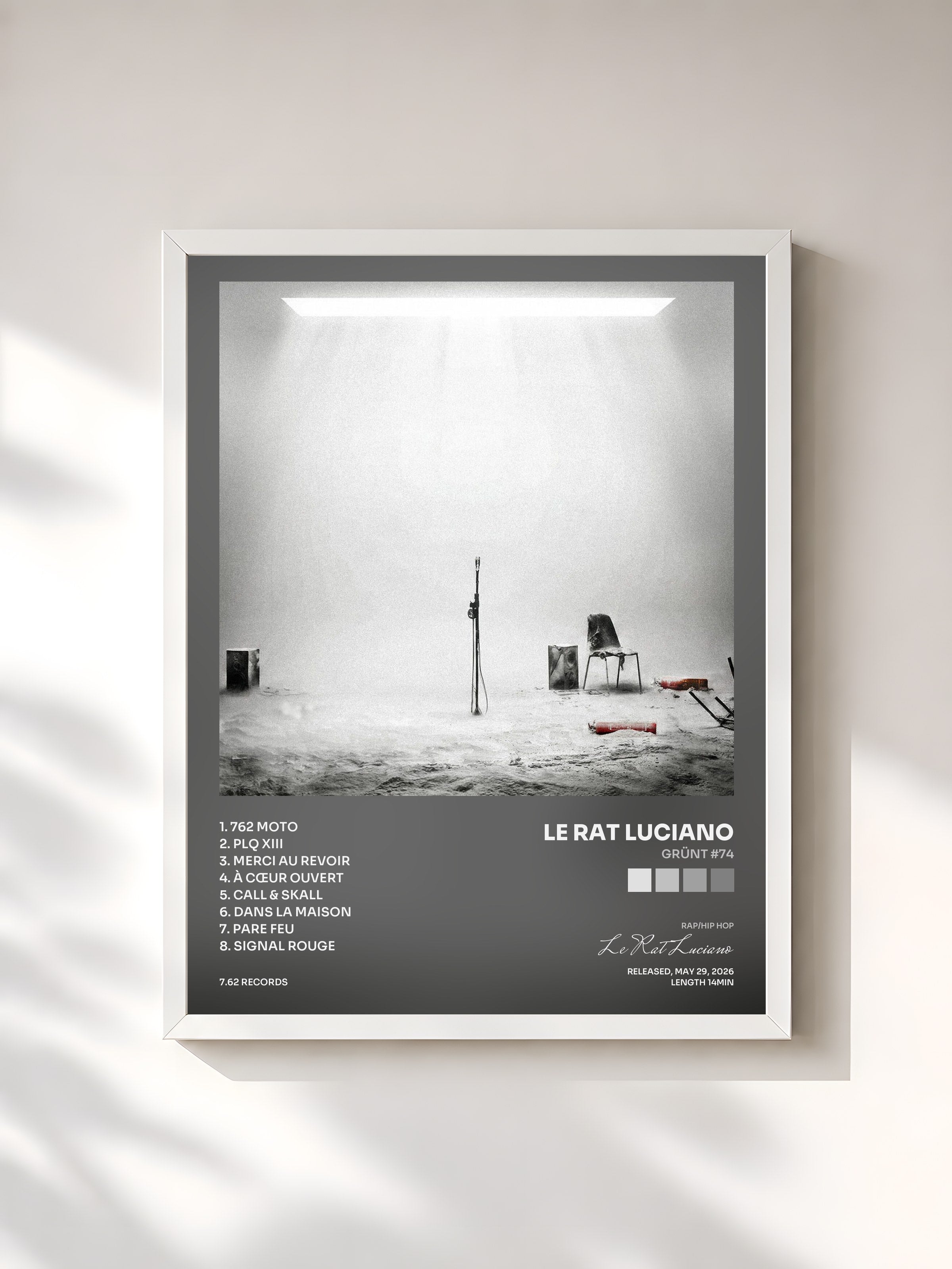 #blanc Tableau de l'album GRÜNT #74 de Le Rat Luciano, cadre blanc, imprimé et encadré en France