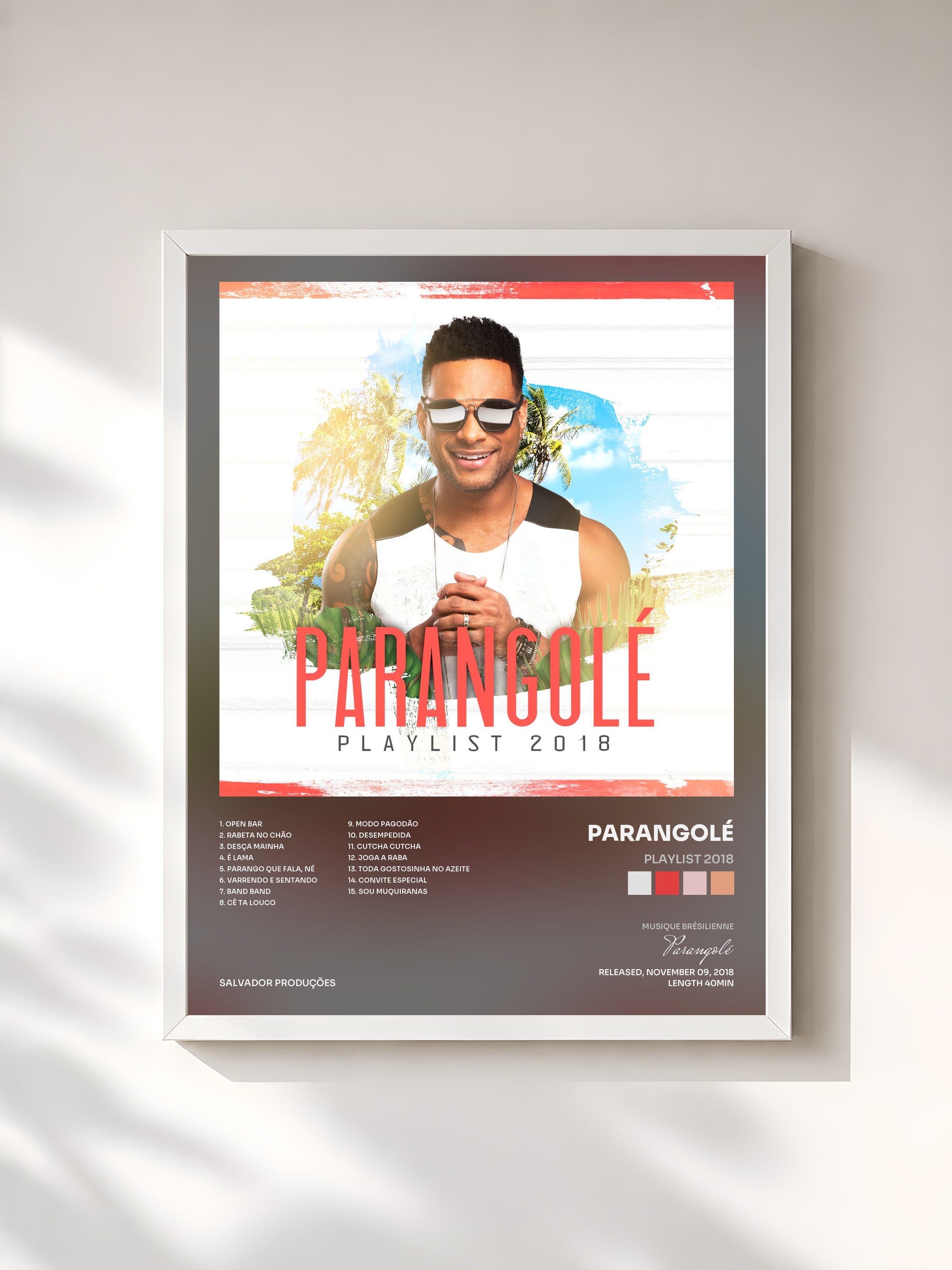 #blanc Tableau de l'album Playlist 2018 de Parangolé, cadre blanc, imprimé et encadré en France