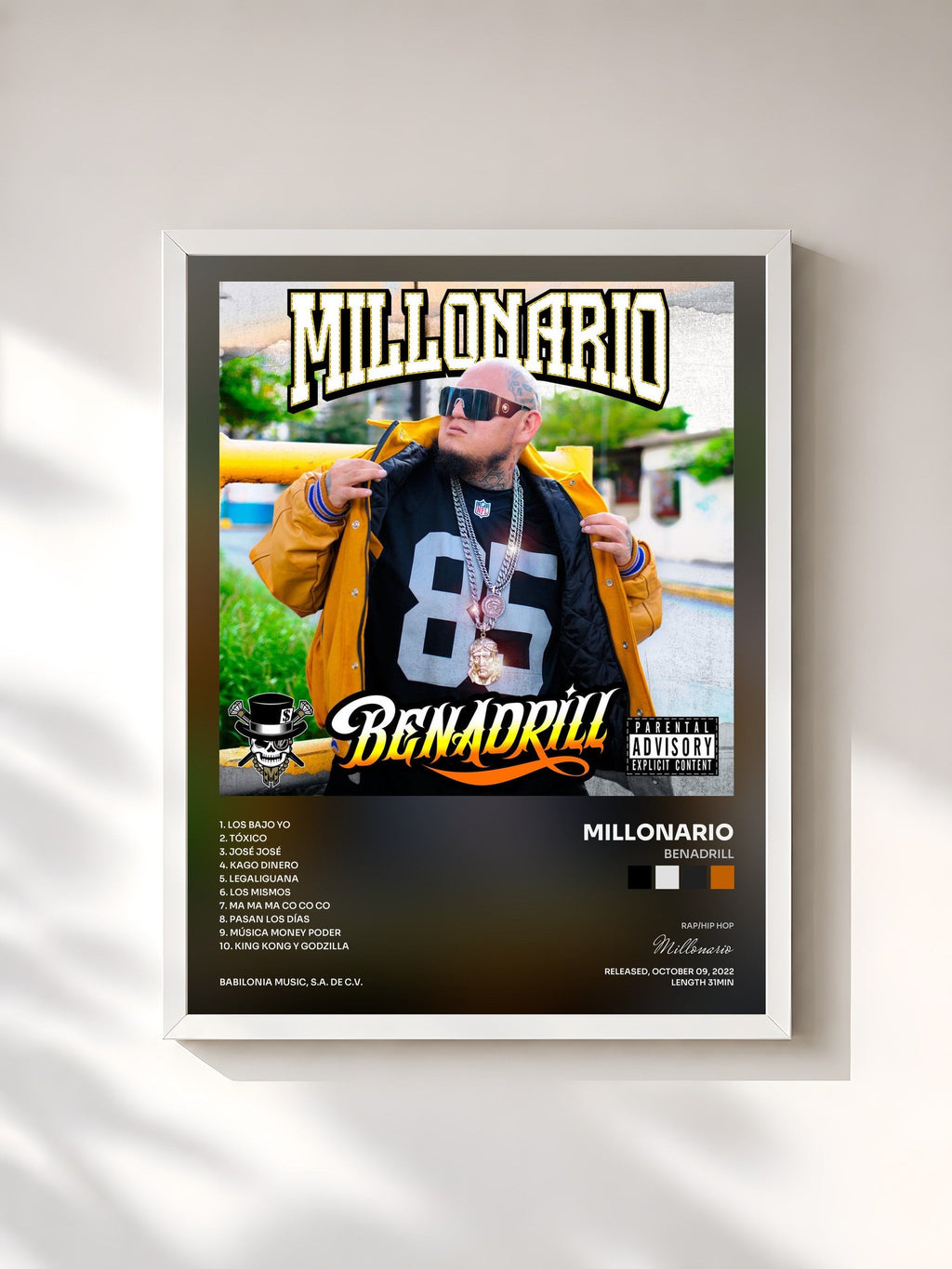#blanc Tableau de l'album Benadrill de Millonario, cadre blanc, imprimé et encadré en France