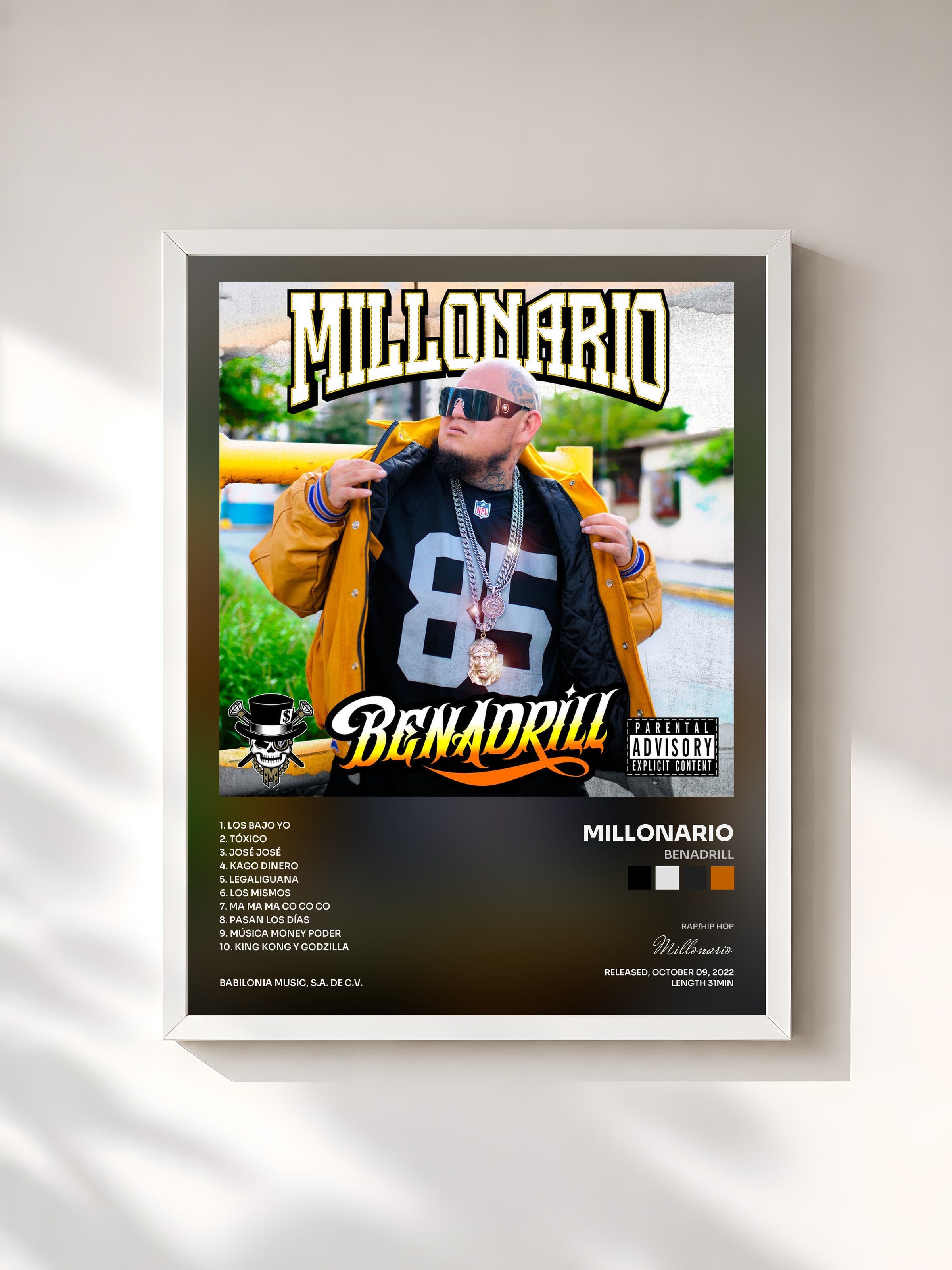 #blanc Tableau de l'album Benadrill de Millonario, cadre blanc, imprimé et encadré en France