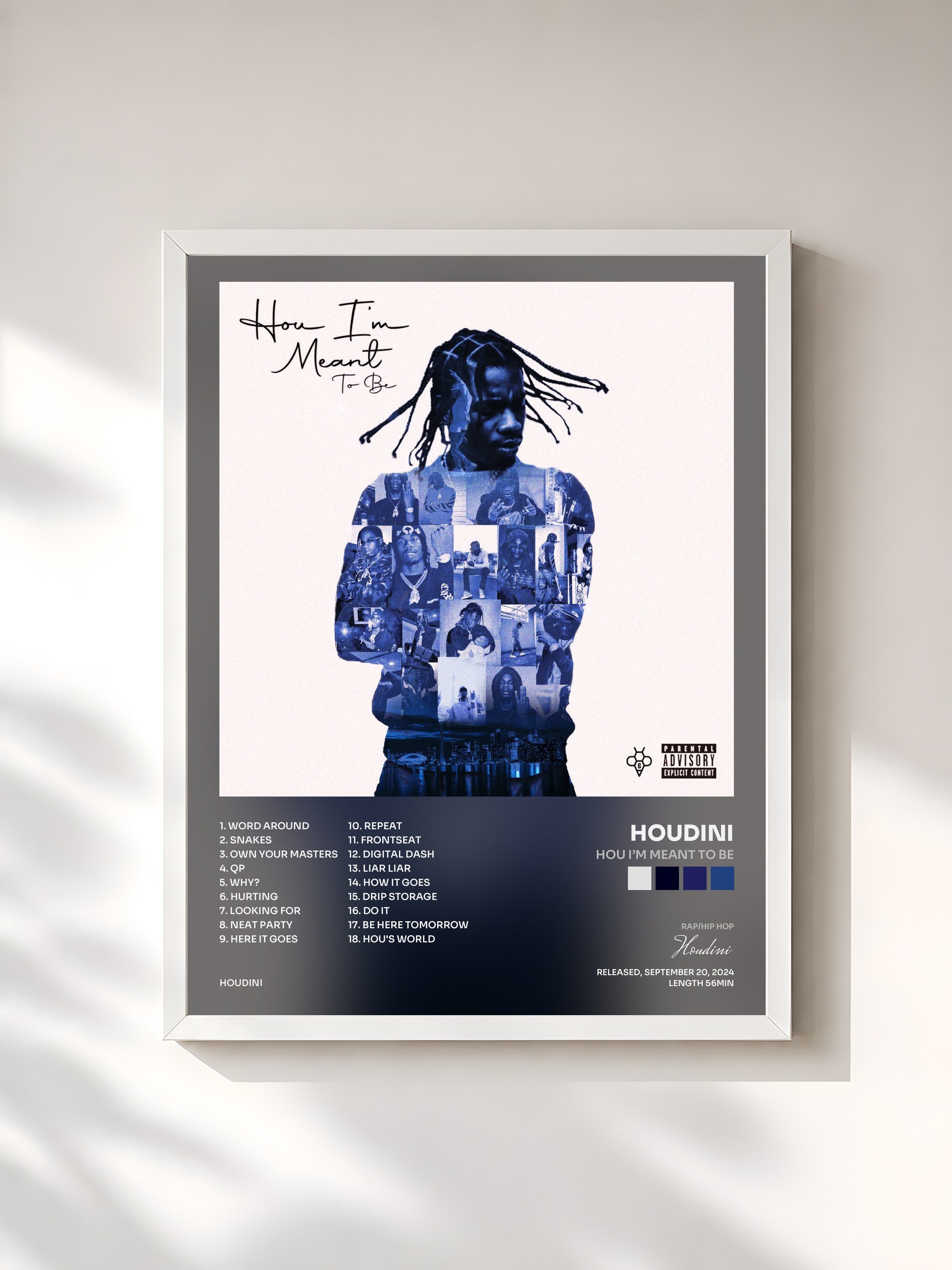 #blanc Tableau de l'album Hou I’m Meant to Be de Houdini, cadre blanc, imprimé et encadré en France