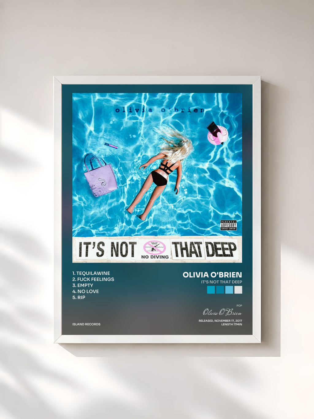 #blanc Tableau de l'album It's Not That Deep de Olivia O'Brien, cadre blanc, imprimé et encadré en France