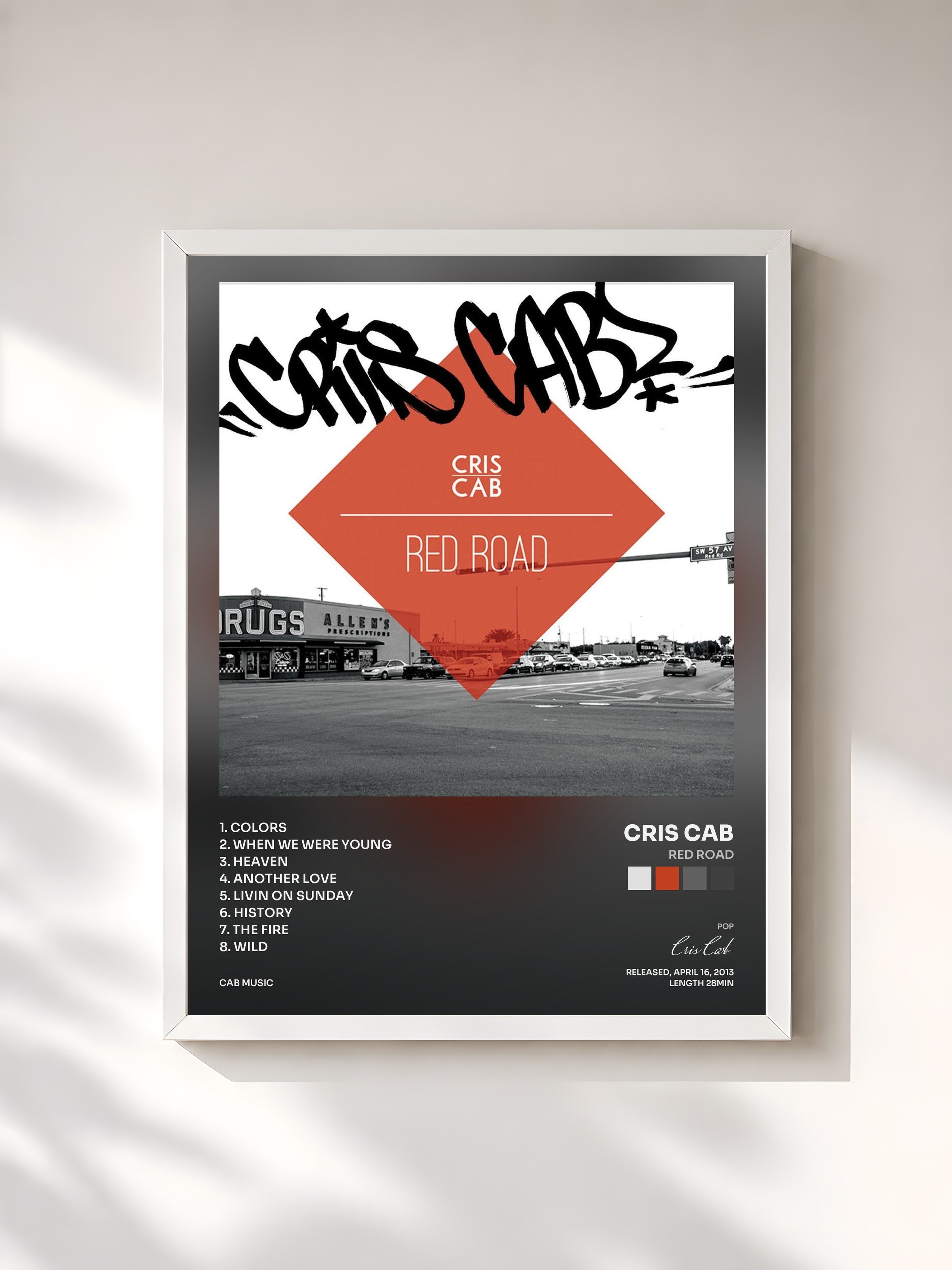 #blanc Tableau de l'album Red Road de Cris Cab, cadre blanc, imprimé et encadré en France