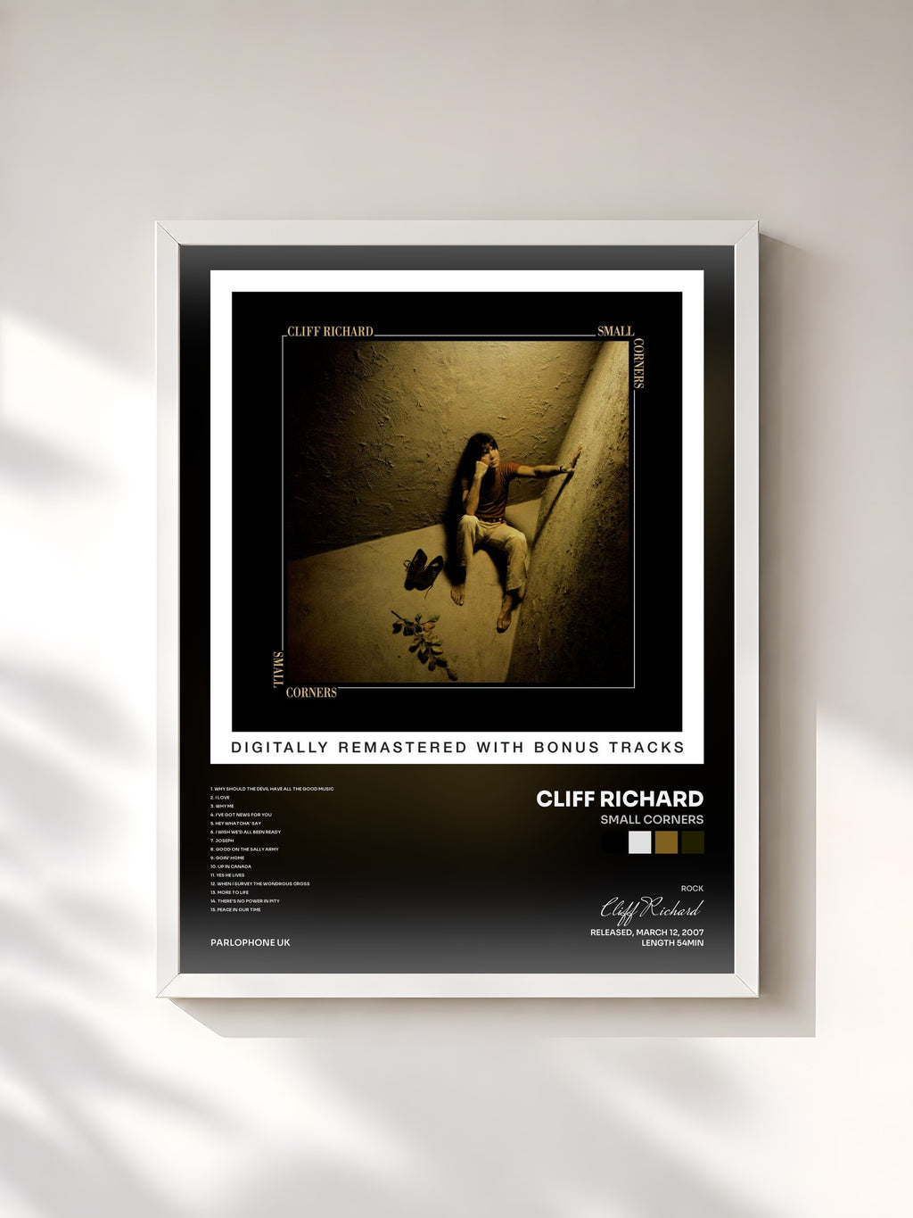 #blanc Tableau de l'album Small Corners de Cliff Richard, cadre blanc, imprimé et encadré en France