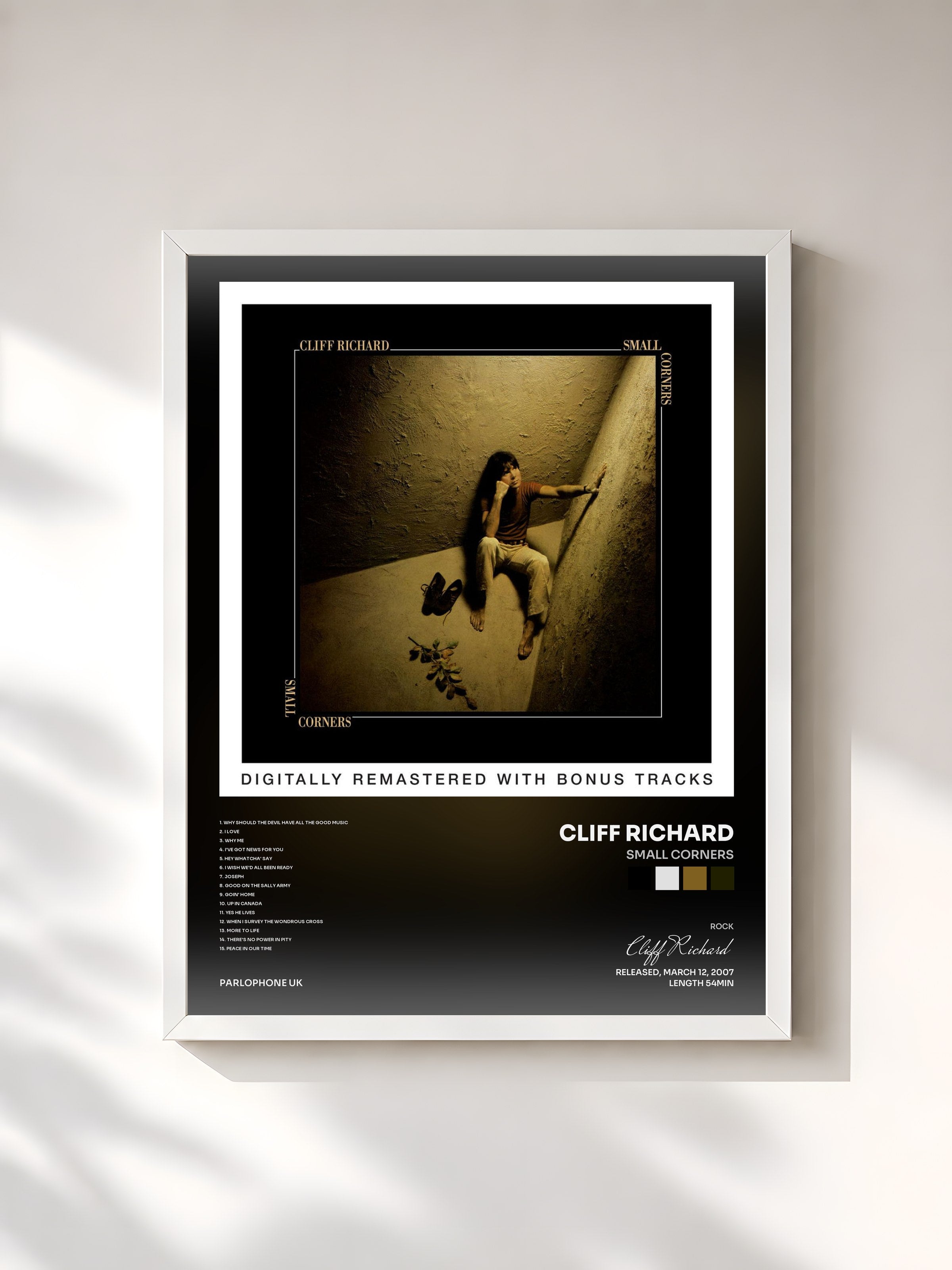 #blanc Tableau de l'album Small Corners de Cliff Richard, cadre blanc, imprimé et encadré en France