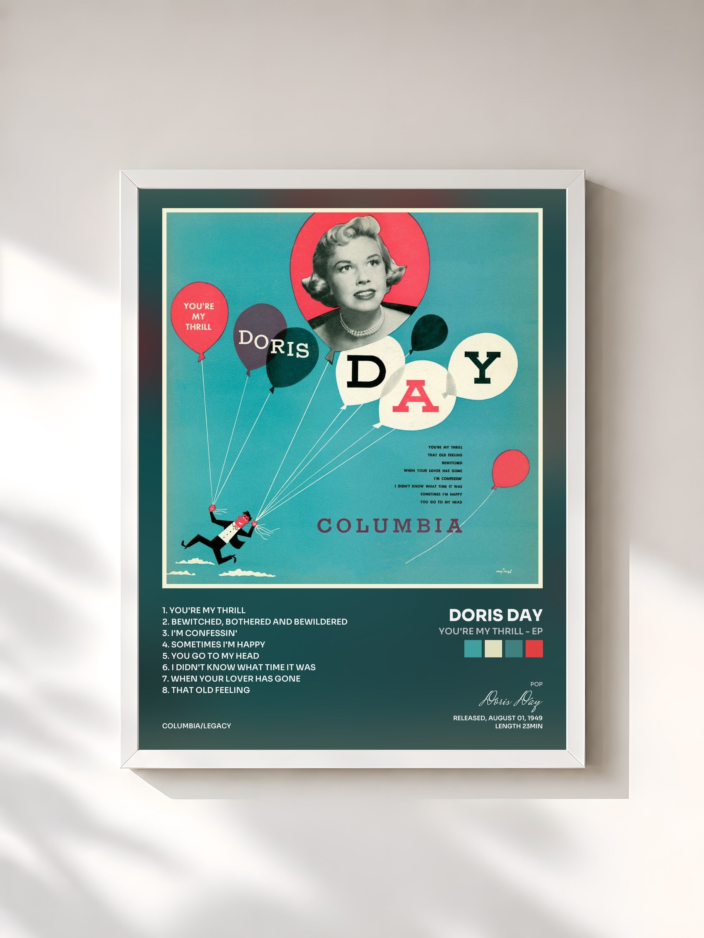 #blanc Tableau de l'album You're My Thrill - EP de Doris Day, cadre blanc, imprimé et encadré en France