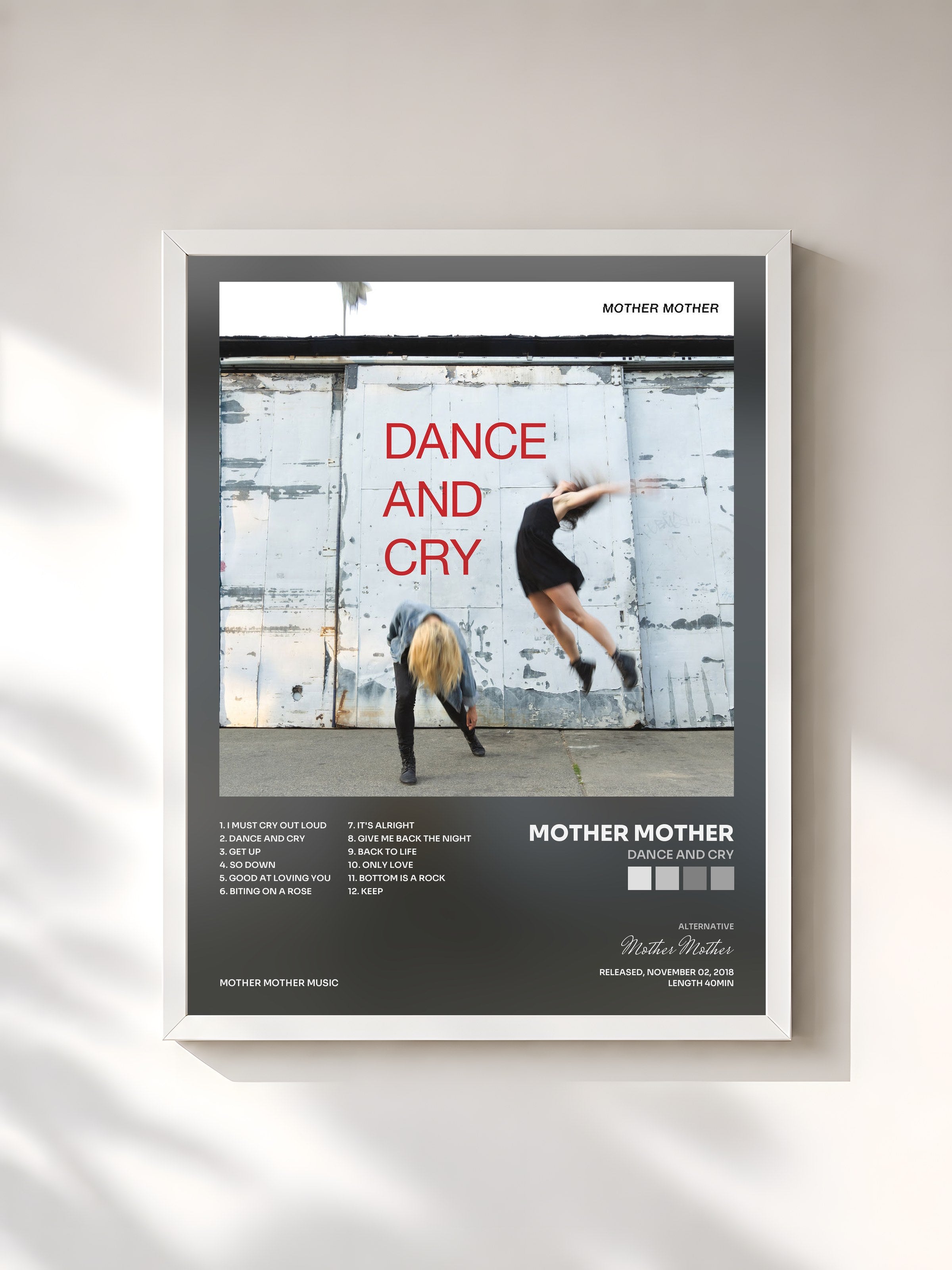 #blanc Tableau de l'album Dance And Cry de Mother Mother, cadre blanc, imprimé et encadré en France
