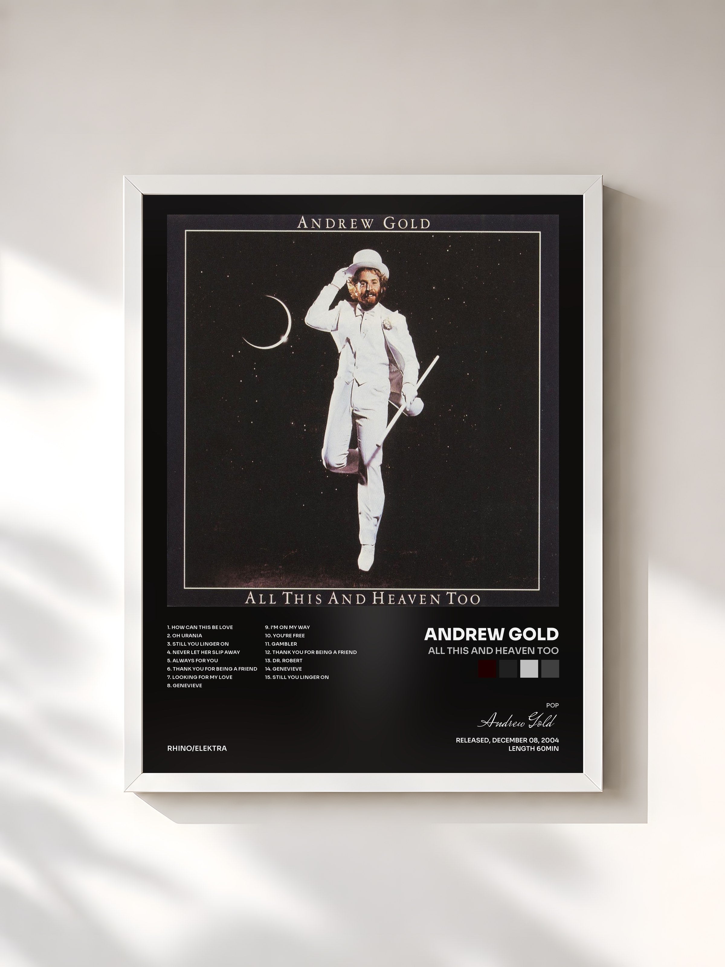 #blanc Tableau de l'album All This and Heaven Too de Andrew Gold, cadre blanc, imprimé et encadré en France