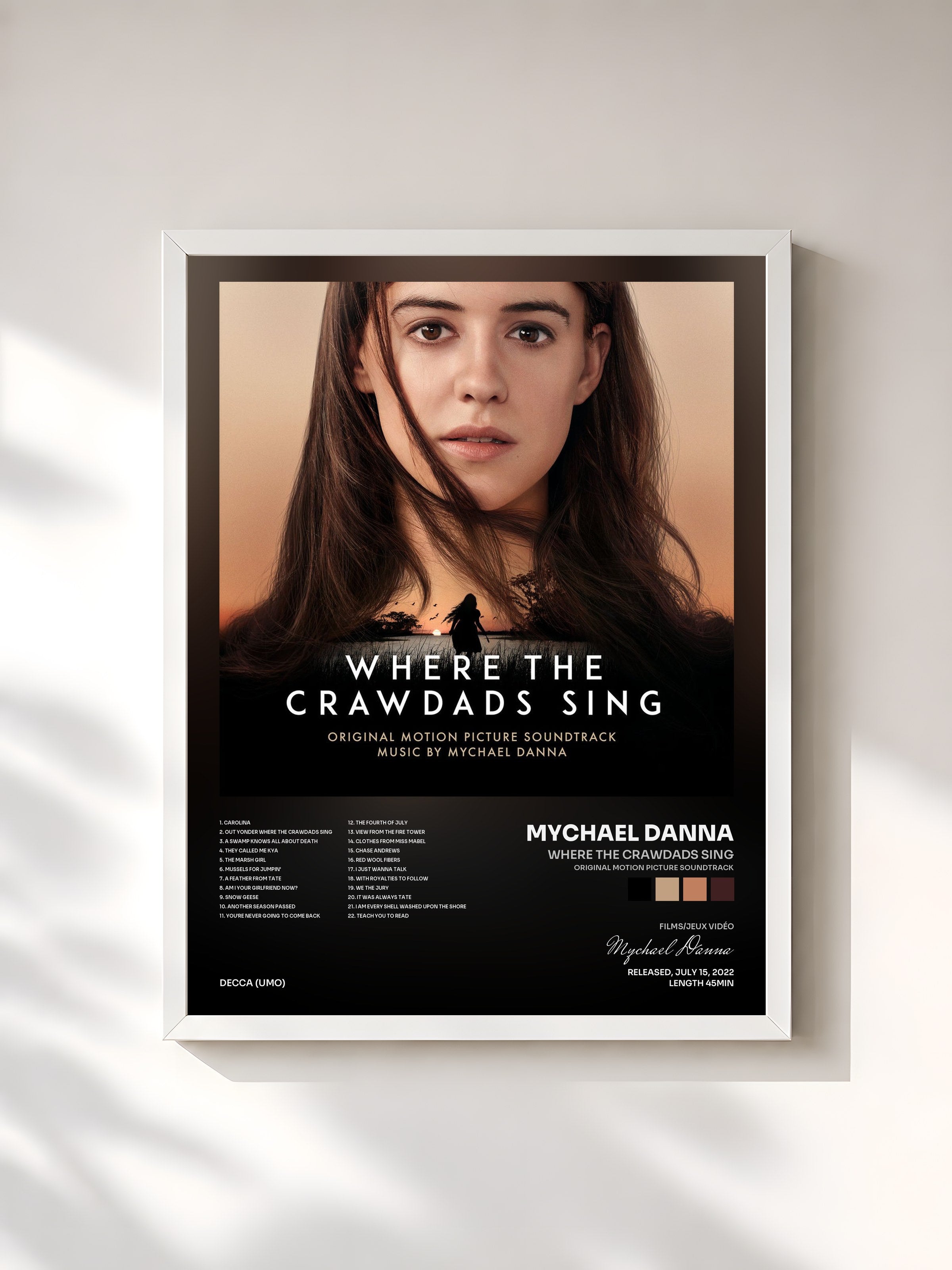 #blanc Tableau de l'album Where The Crawdads Sing (Original Motion Picture Soundtrack) de Mychael Danna, cadre blanc, imprimé et encadré en France