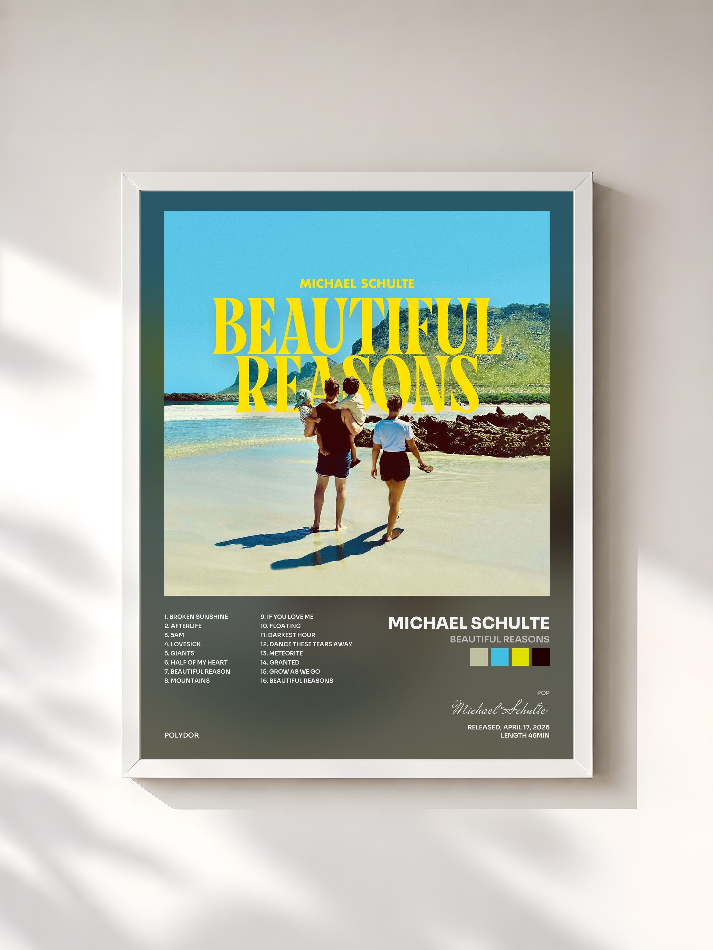 #blanc Tableau de l'album Beautiful Reasons de Michael Schulte, cadre blanc, imprimé et encadré en France