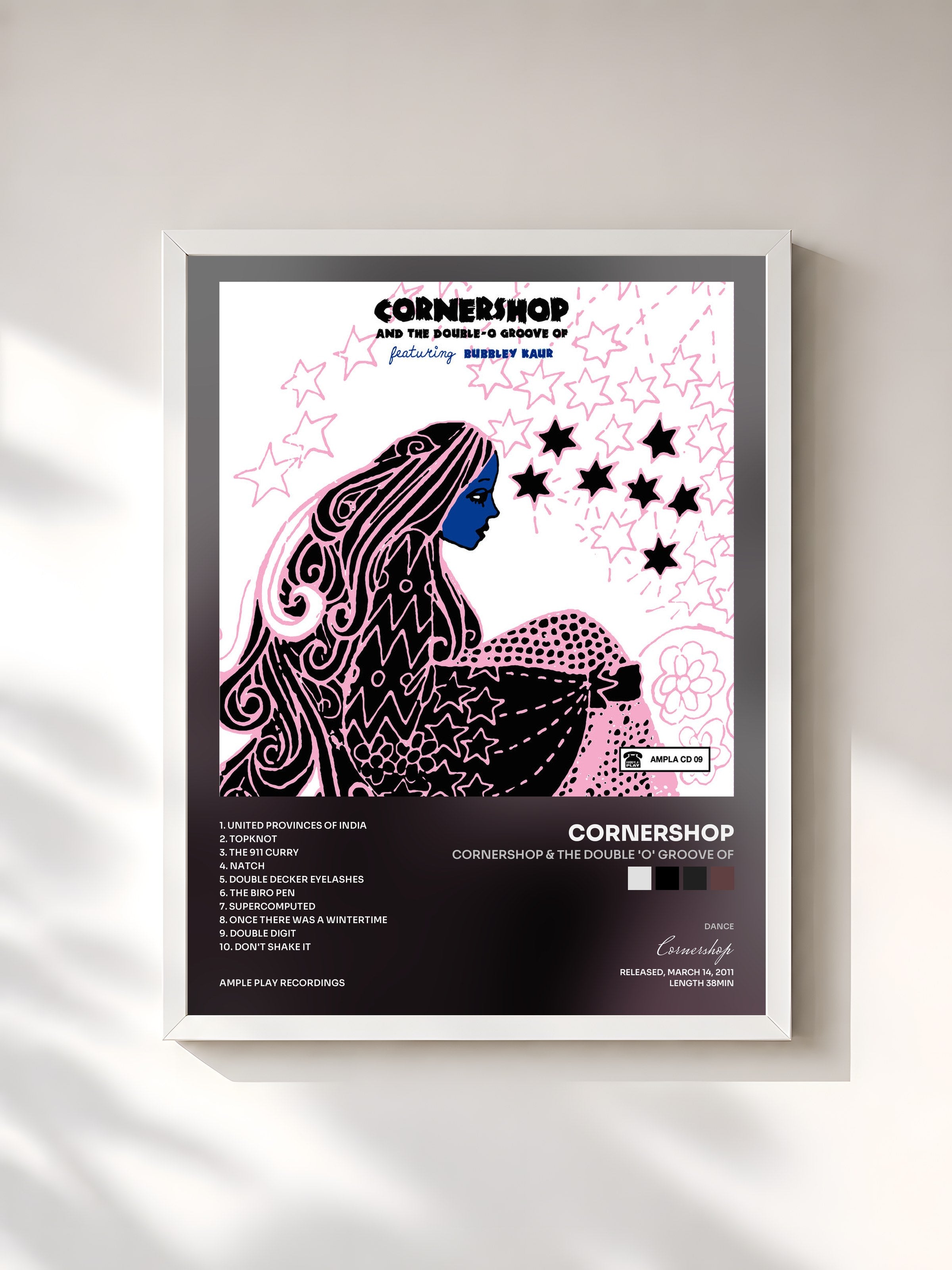 #blanc Tableau de l'album Cornershop & The Double 'O' Groove Of de Cornershop, cadre blanc, imprimé et encadré en France