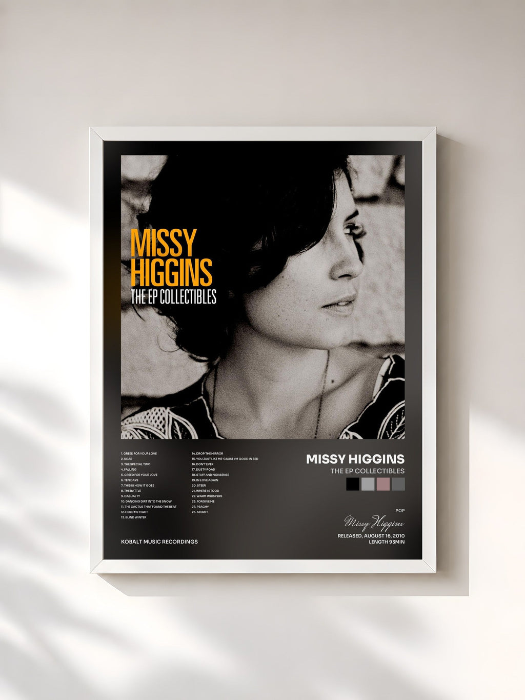 #blanc Tableau de l'album The EP Collectibles de Missy Higgins, cadre blanc, imprimé et encadré en France