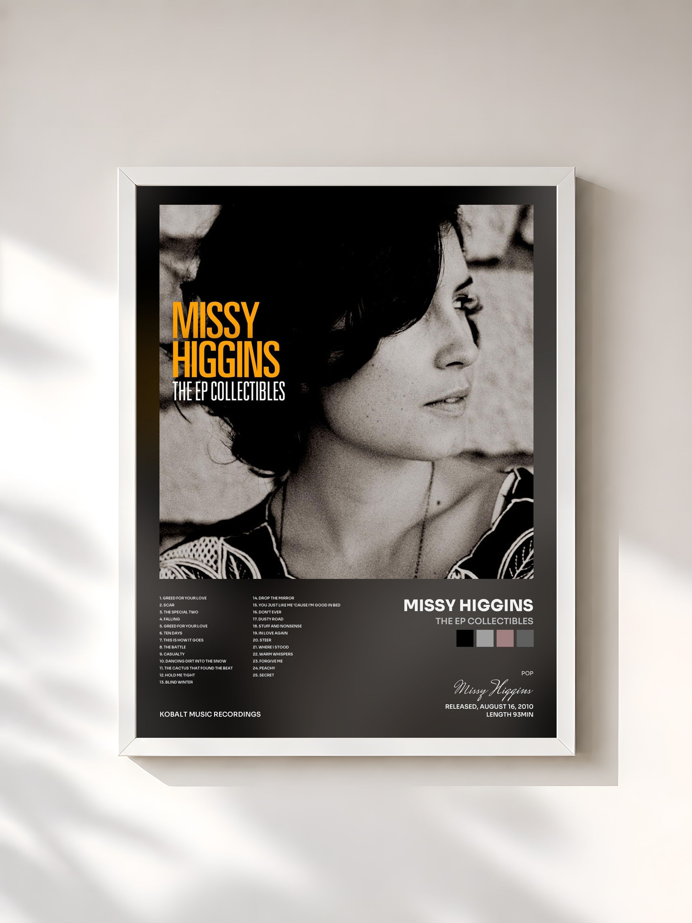 #blanc Tableau de l'album The EP Collectibles de Missy Higgins, cadre blanc, imprimé et encadré en France