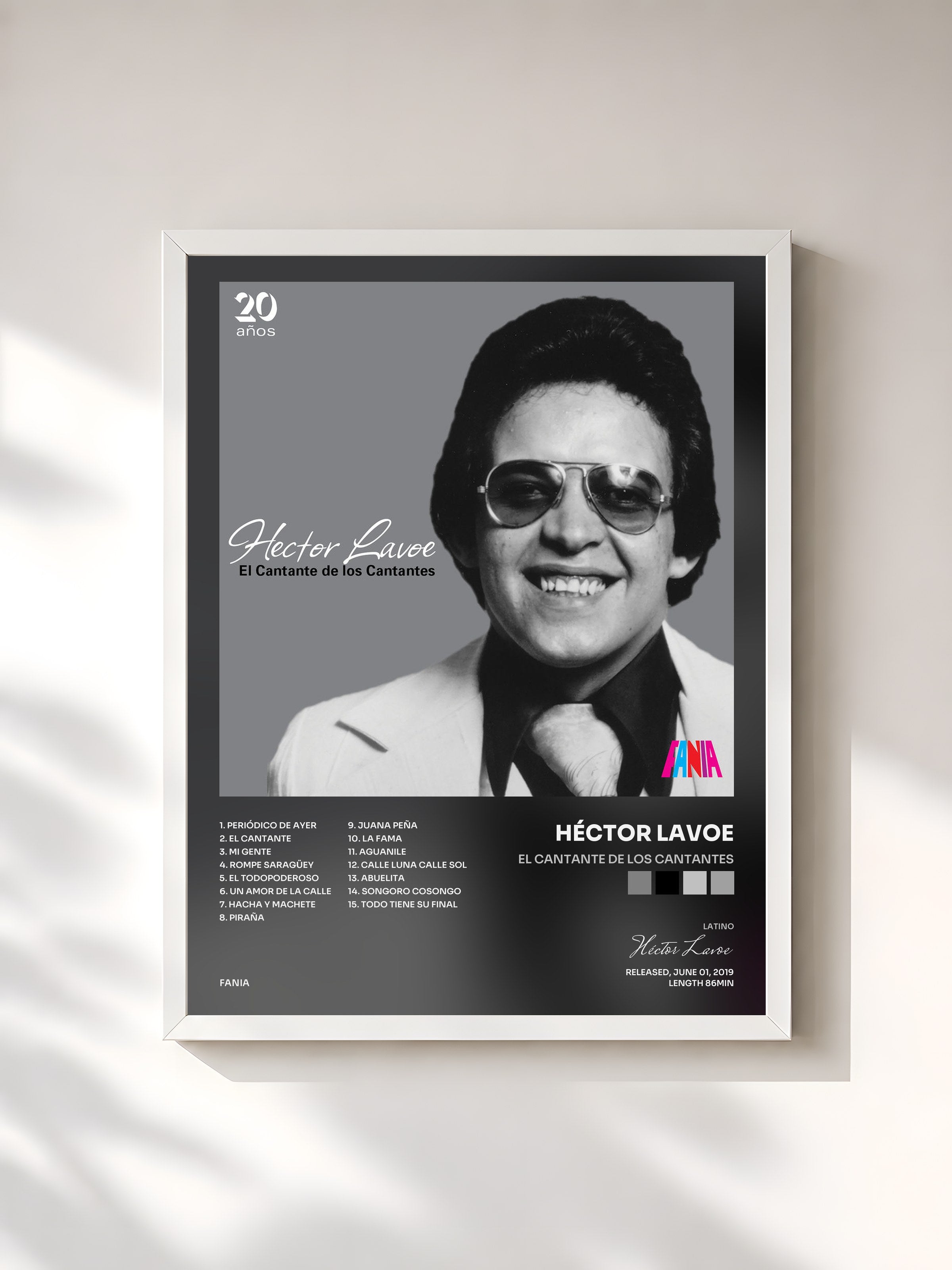 #blanc Tableau de l'album El Cantante De Los Cantantes de Héctor Lavoe, cadre blanc, imprimé et encadré en France
