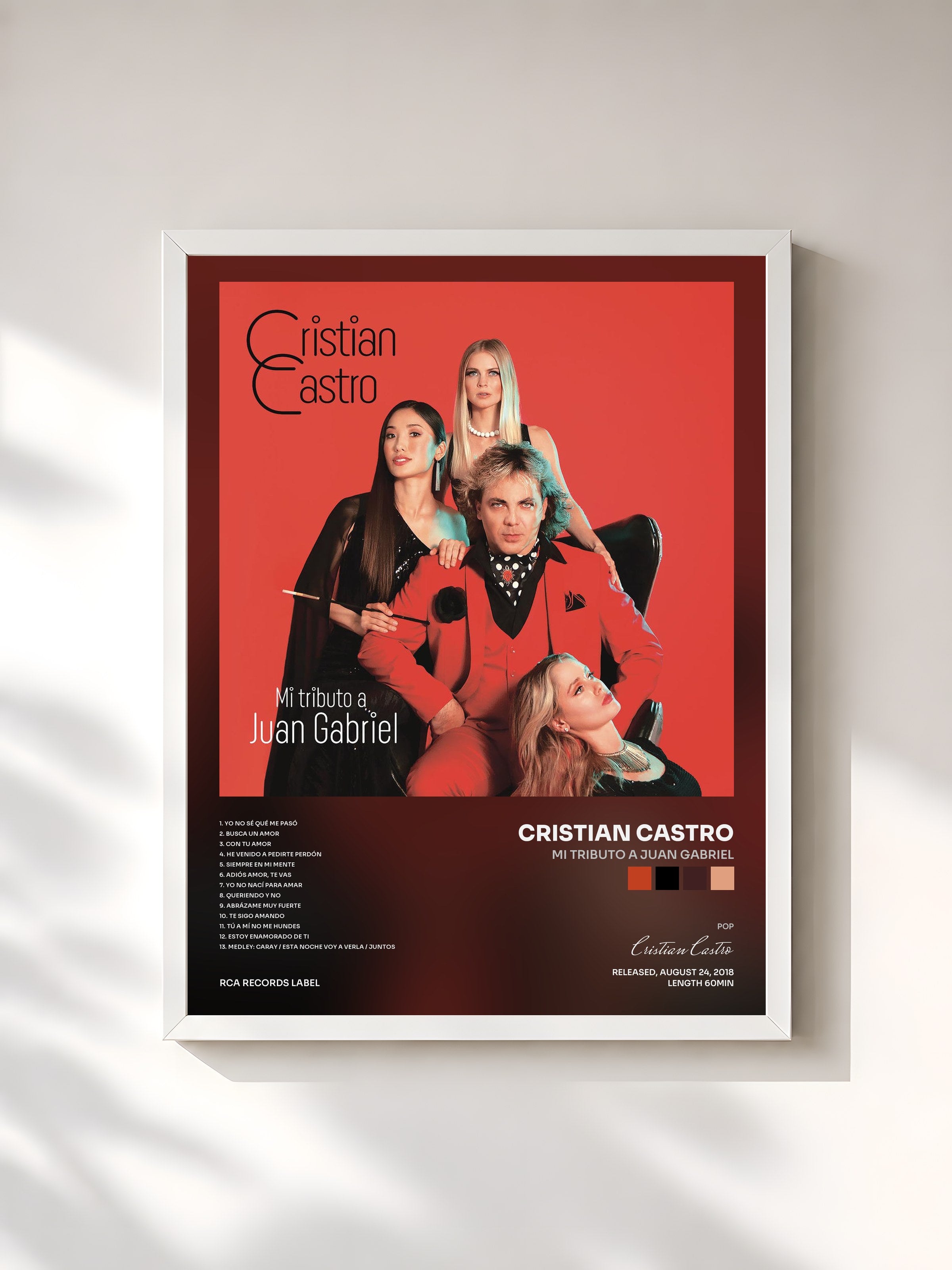 #blanc Tableau de l'album Mi Tributo a Juan Gabriel de Cristian Castro, cadre blanc, imprimé et encadré en France