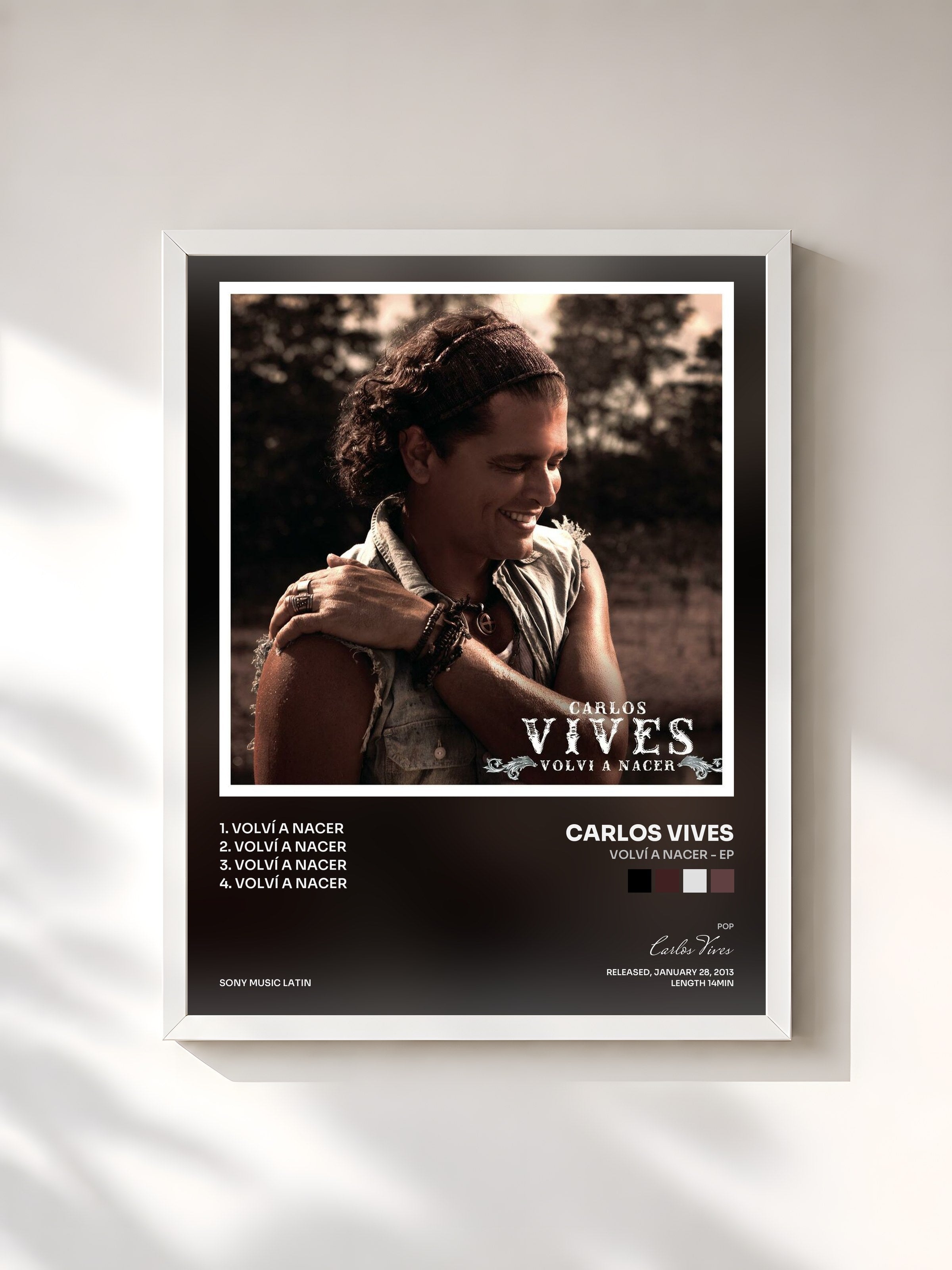 #blanc Tableau de l'album Volví A Nacer - EP de Carlos Vives, cadre blanc, imprimé et encadré en France