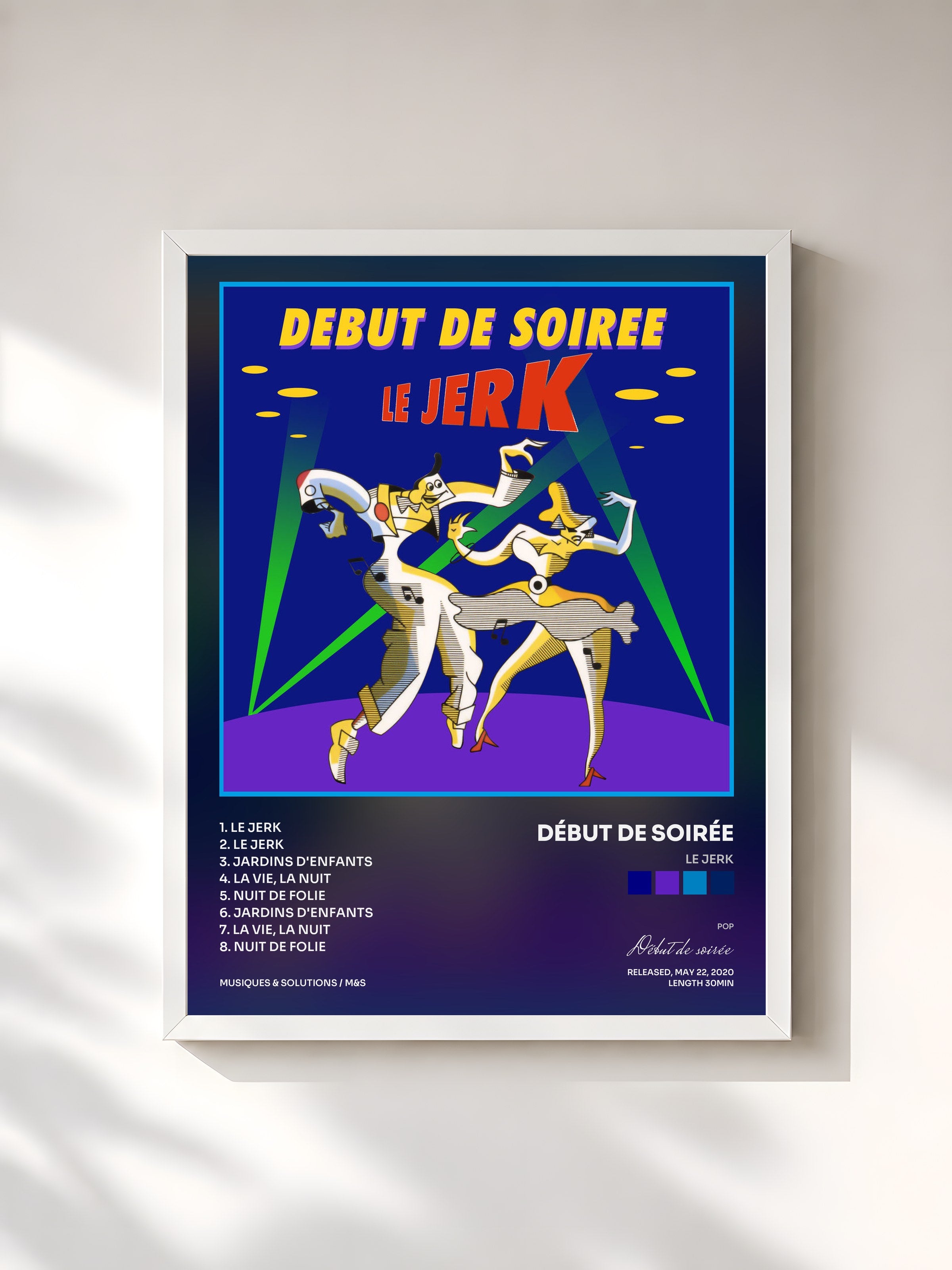 #blanc Tableau de l'album Le jerk de Début de soirée, cadre blanc, imprimé et encadré en France