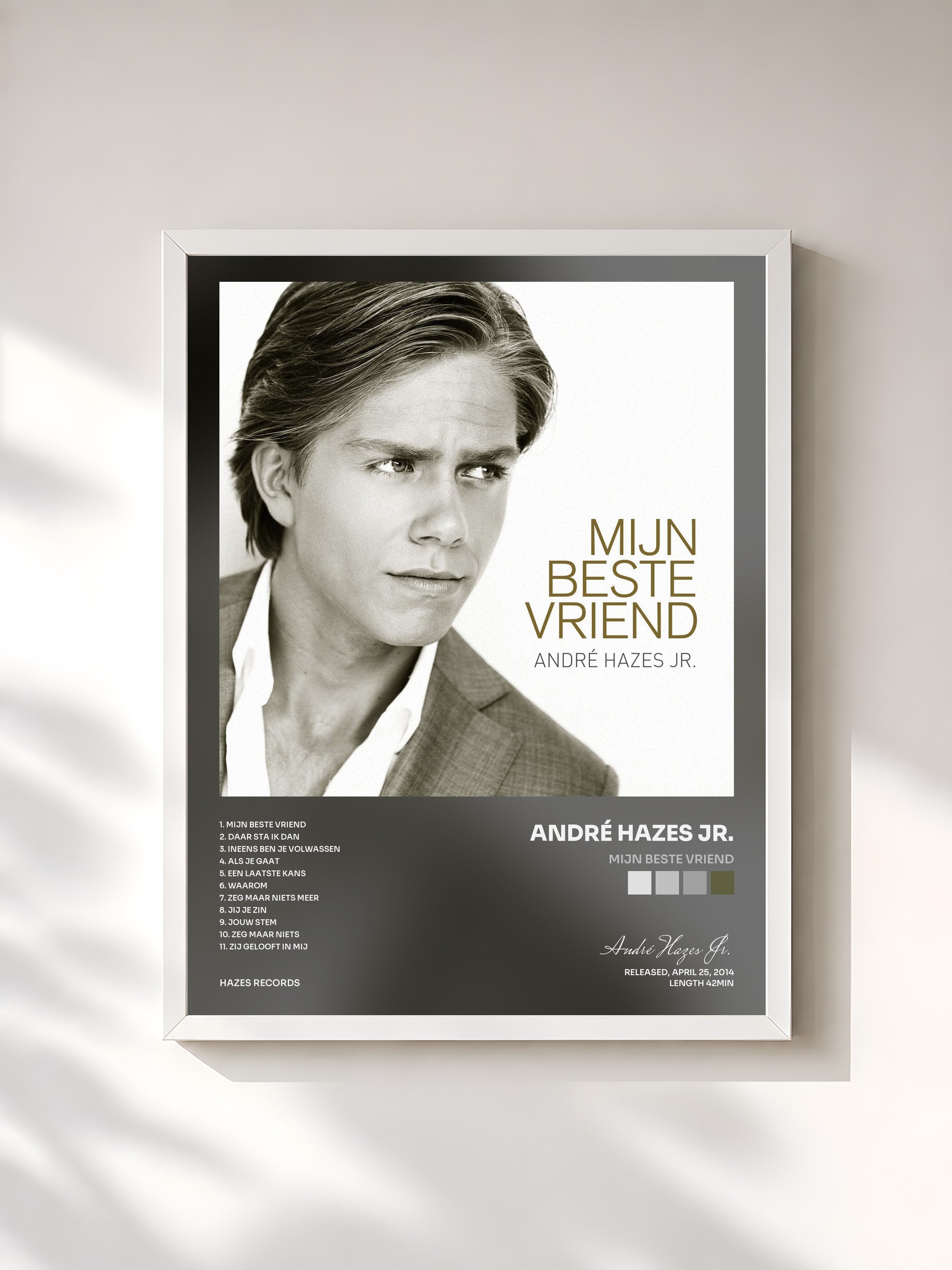 #blanc Tableau de l'album Mijn Beste Vriend de André Hazes Jr., cadre blanc, imprimé et encadré en France