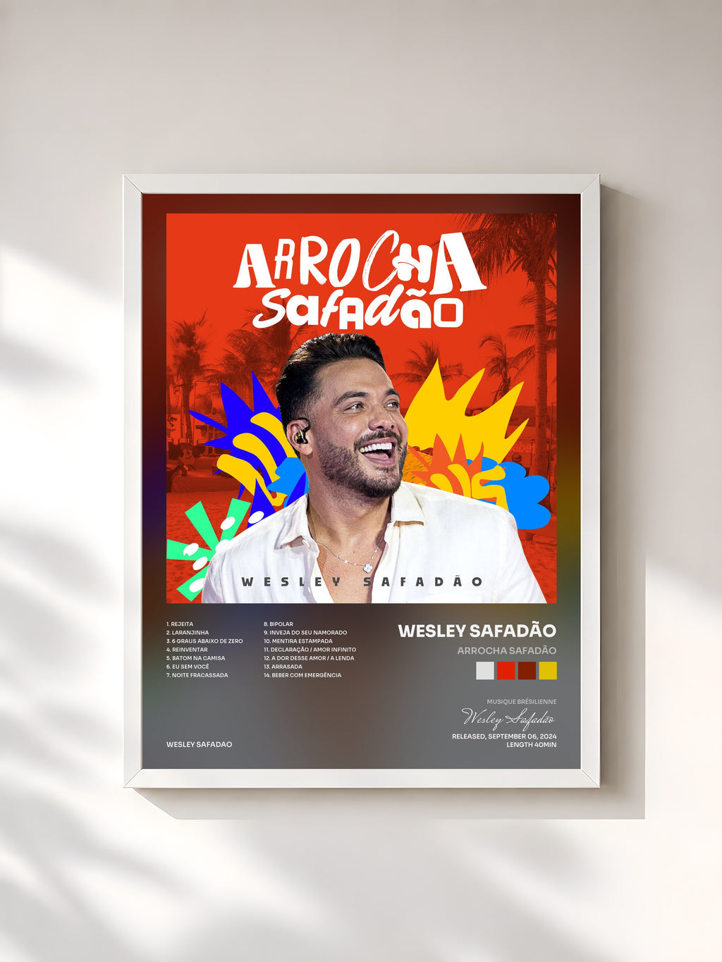 #blanc Tableau de l'album Arrocha Safadão de Wesley Safadão, cadre blanc, imprimé et encadré en France