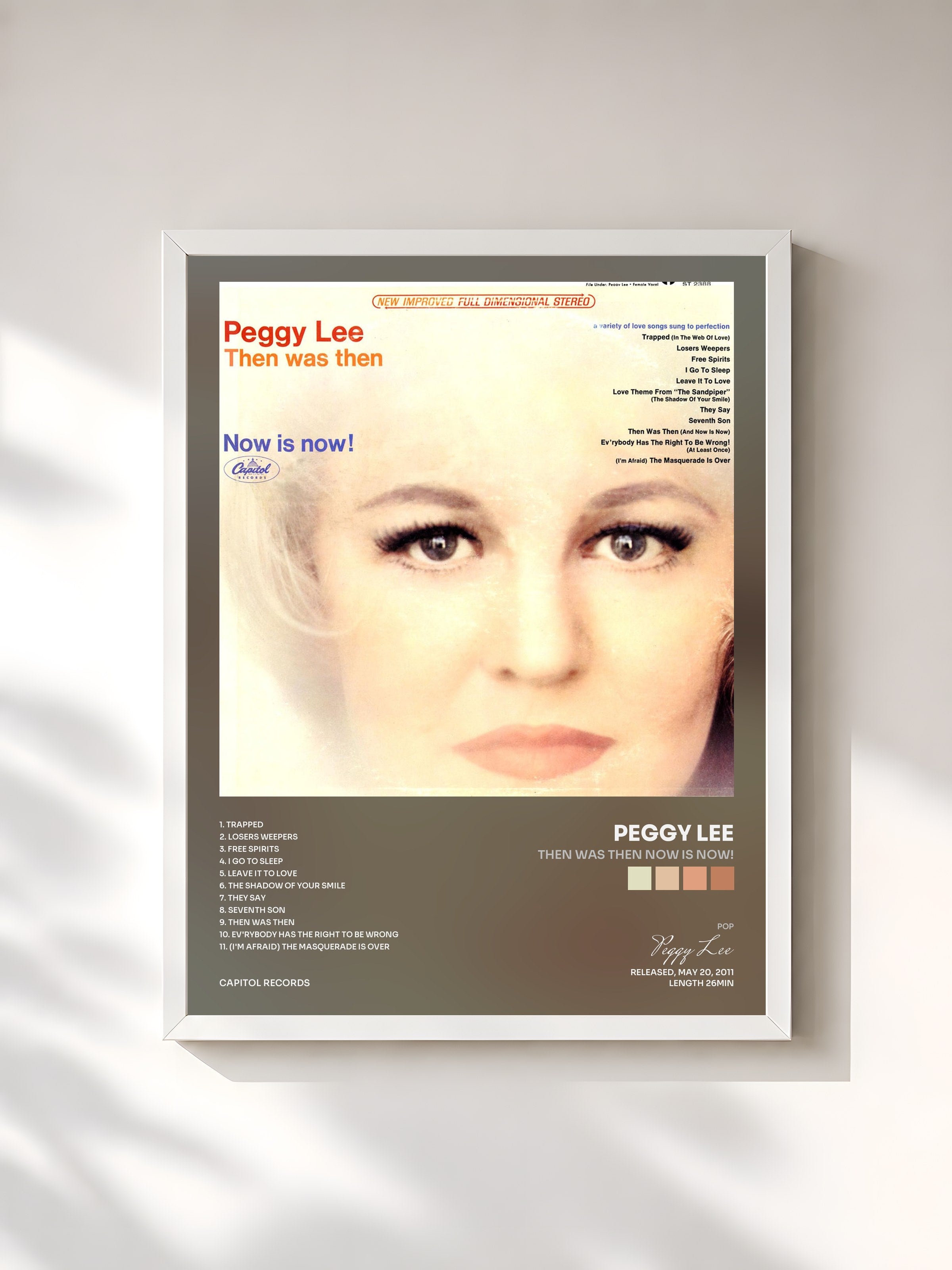 #blanc Tableau de l'album Then Was Then Now Is Now! de Peggy Lee, cadre blanc, imprimé et encadré en France