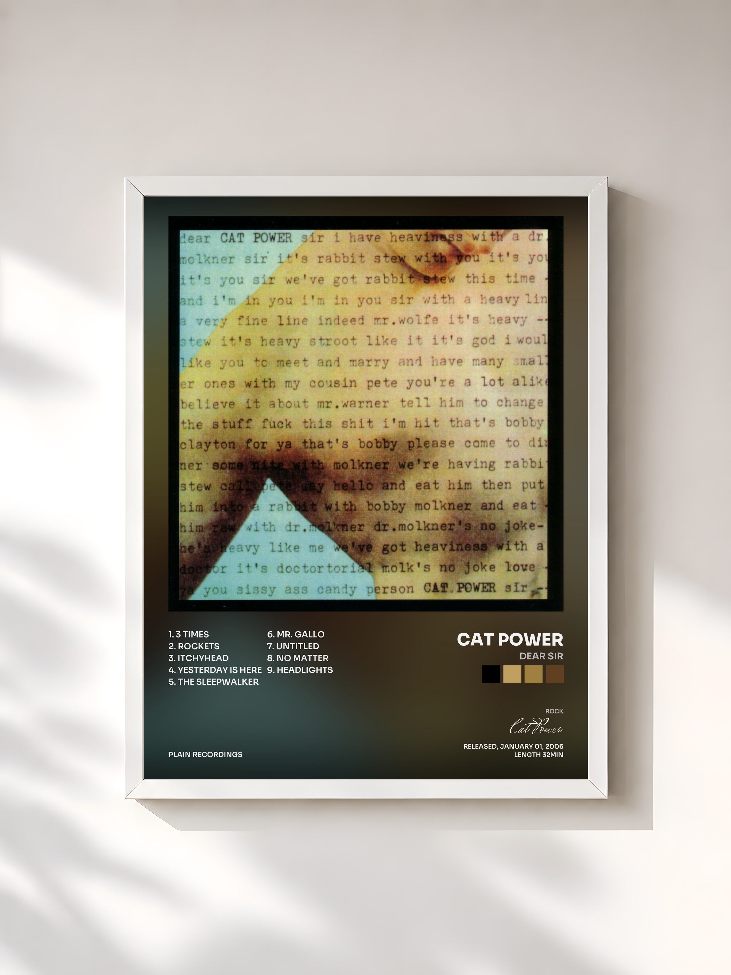 #blanc Tableau de l'album Dear Sir de Cat Power, cadre blanc, imprimé et encadré en France