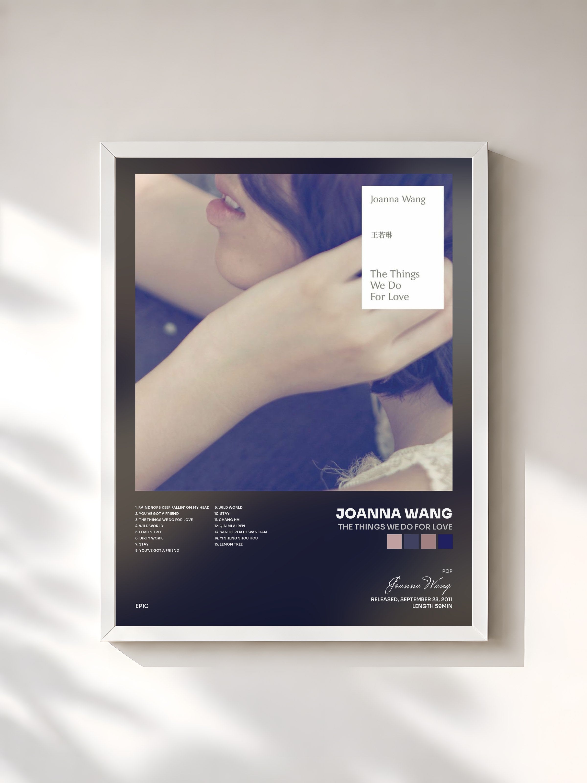 #blanc Tableau de l'album The Things We Do for Love de Joanna Wang, cadre blanc, imprimé et encadré en France