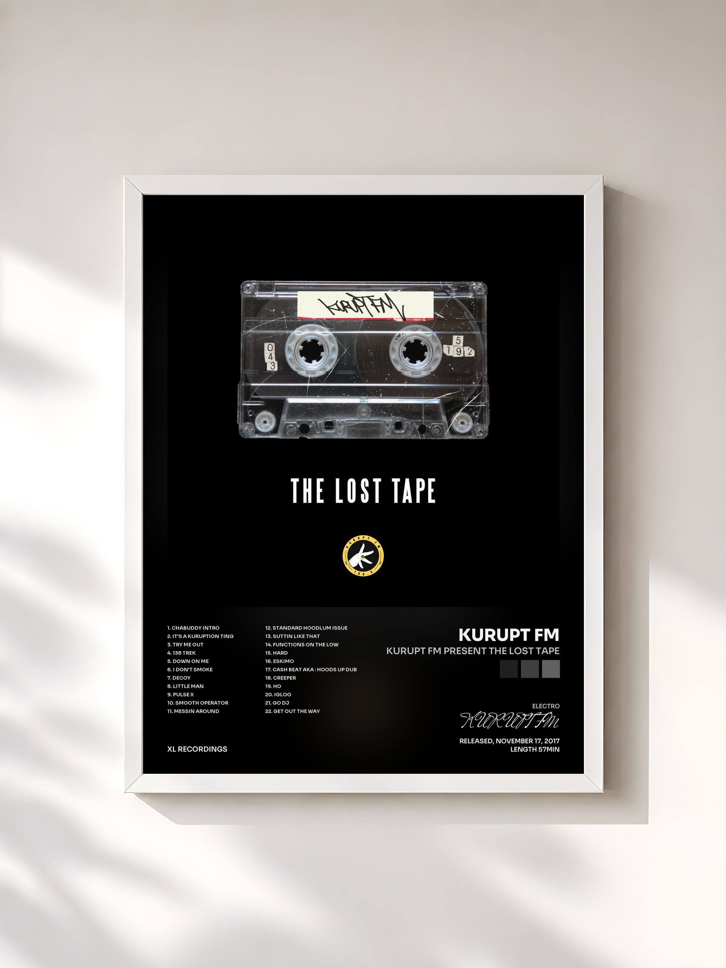 #blanc Tableau de l'album Kurupt FM present The Lost Tape de KURUPT FM, cadre blanc, imprimé et encadré en France