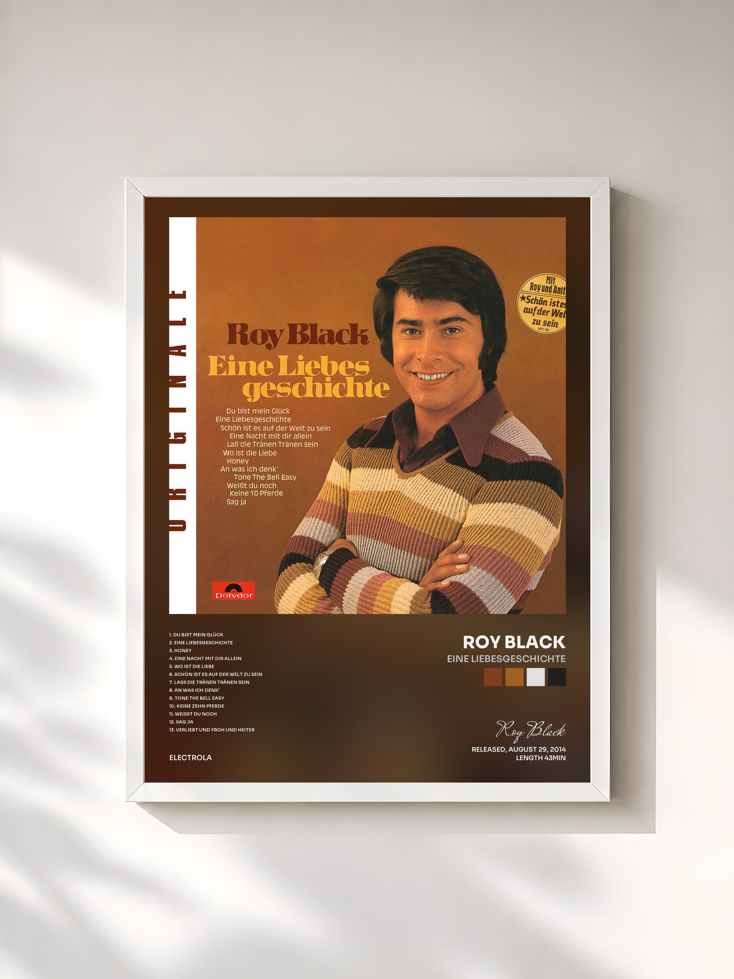 #blanc Tableau de l'album Eine Liebesgeschichte de Roy Black, cadre blanc, imprimé et encadré en France