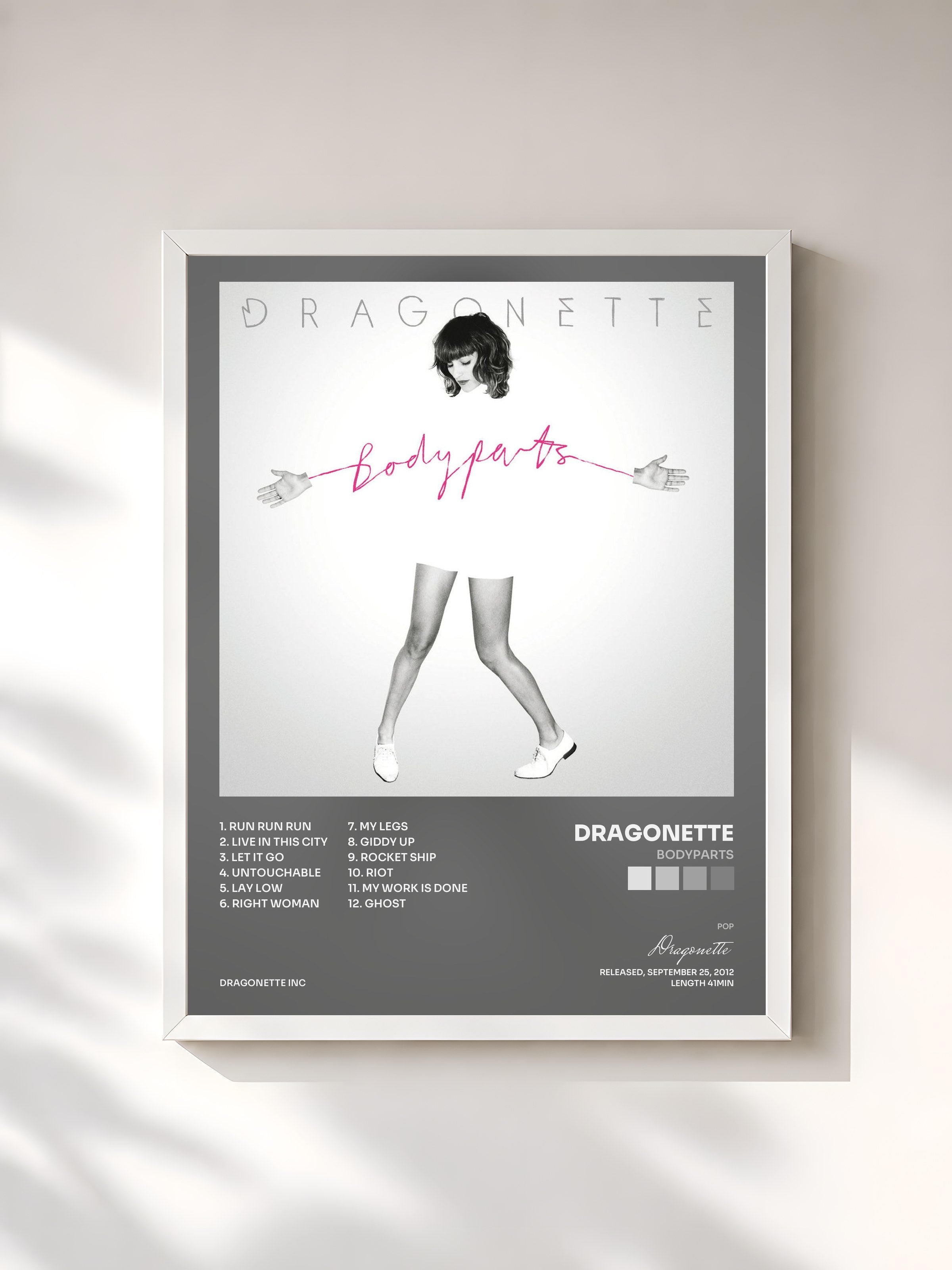 #blanc Tableau de l'album Bodyparts de Dragonette, cadre blanc, imprimé et encadré en France