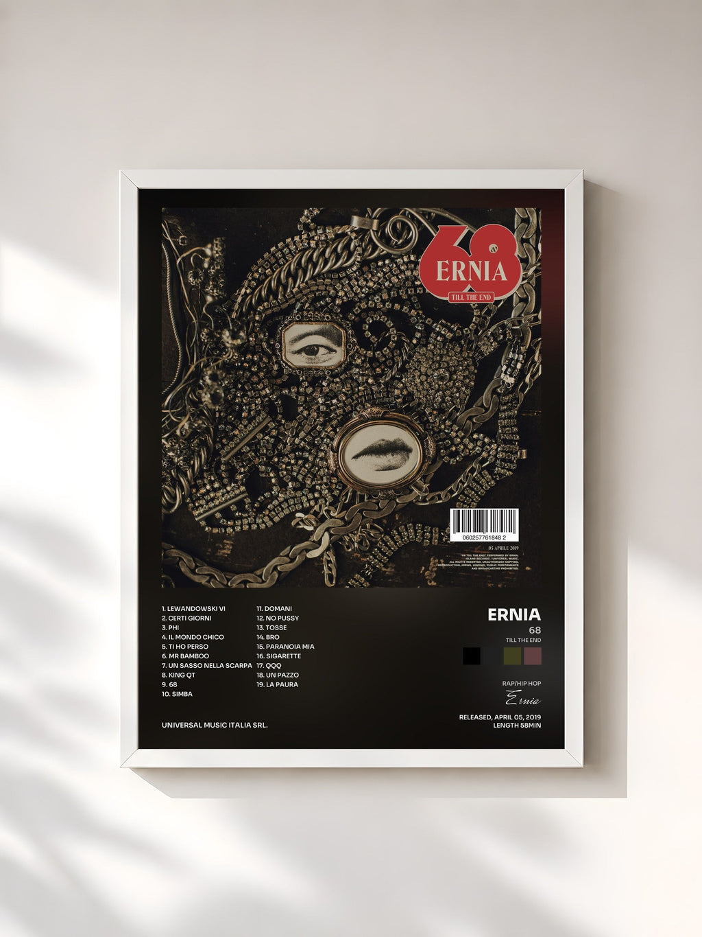 #blanc 68 (Till The End) de Ernia en lámina enmarcada, marco blanco, impresa y enmarcada en Francia