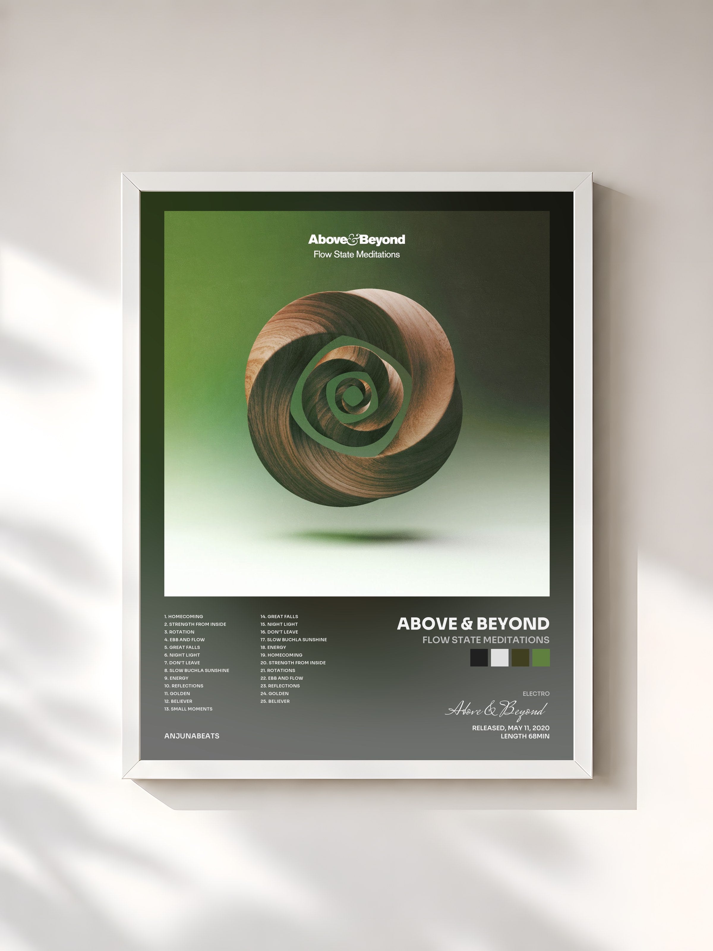 #blanc Tableau de l'album Flow State Meditations de Above & Beyond, cadre blanc, imprimé et encadré en France